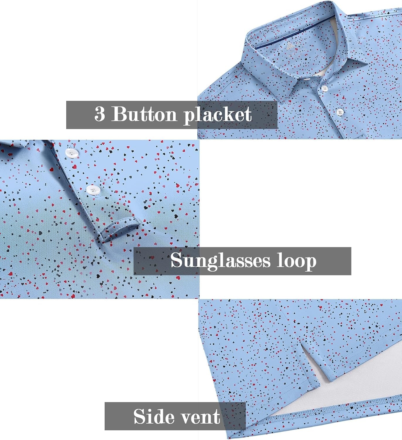 image:imageZITY Mens Golf Shirt Short Sleeve UPF 50 Athletic Casual Collared PoloLight Blue Dots