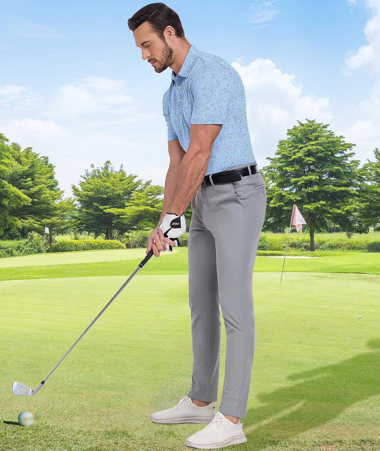 image:imageZITY Mens Golf Shirt Short Sleeve UPF 50 Athletic Casual Collared PoloLight Blue Dots