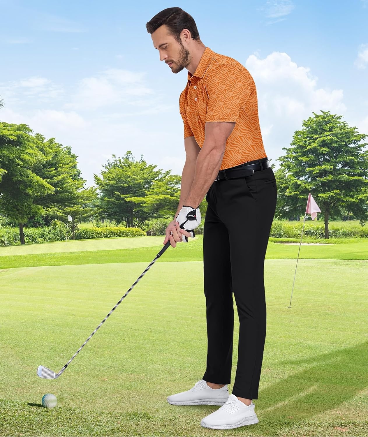 image:imageZITY Mens Golf Shirt Short Sleeve UPF 50 Athletic Casual Collared PoloOrange Yellow