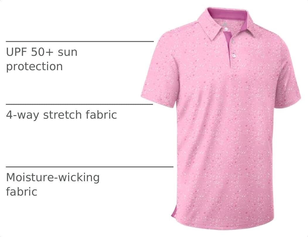 image:imageZITY Mens Golf Shirt Short Sleeve UPF 50 Athletic Casual Collared PoloPink White