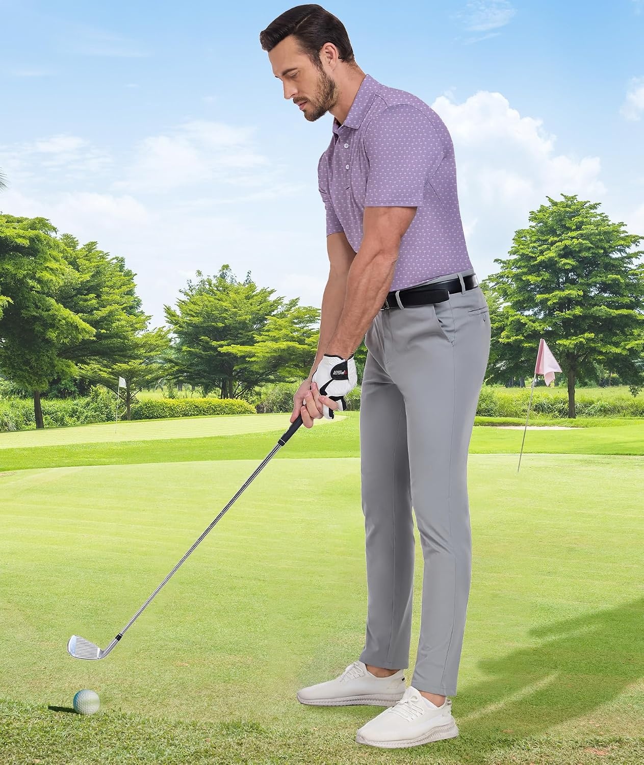 image:imageZITY Mens Golf Shirt Short Sleeve UPF 50 Athletic Casual Collared PoloPurple White