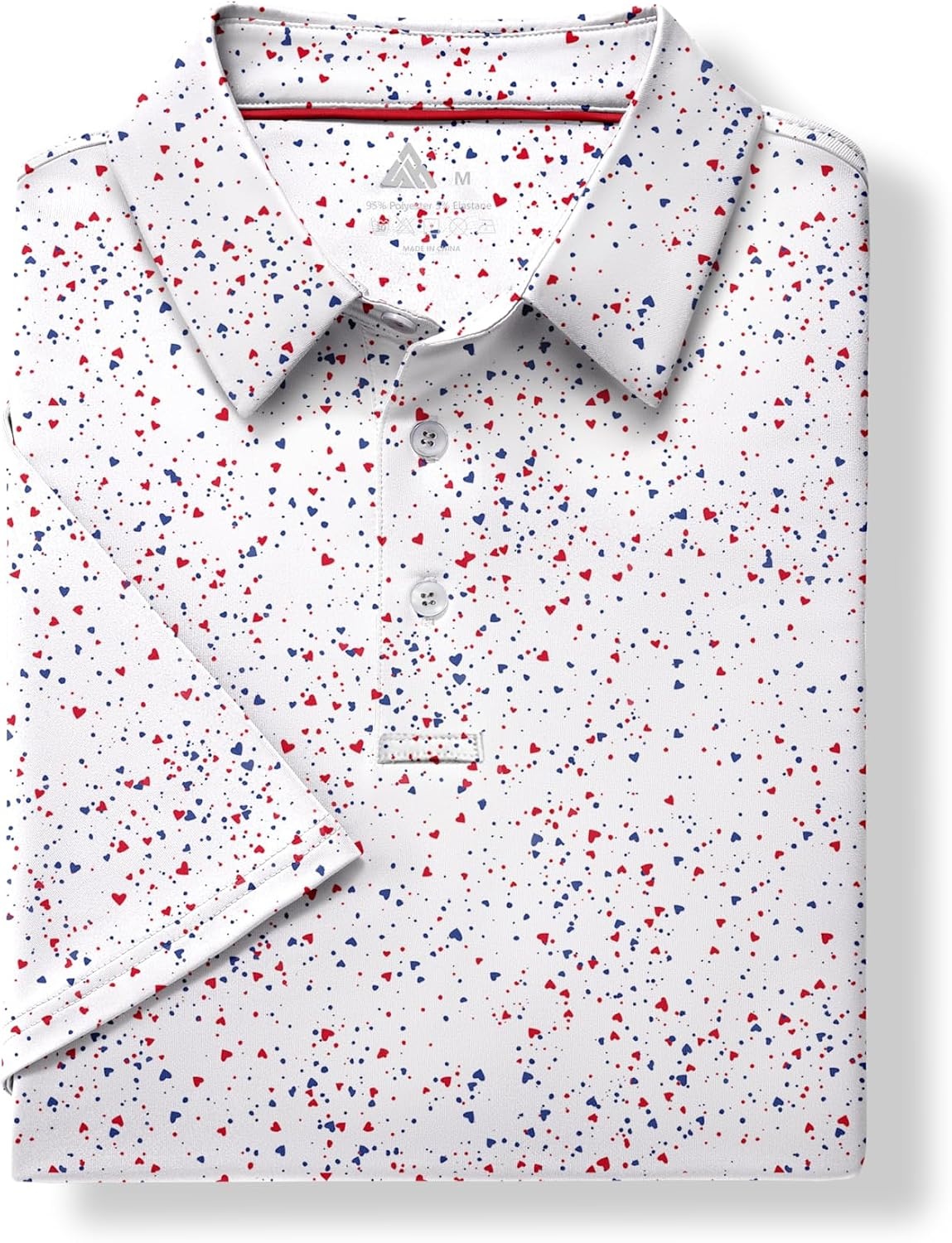 image:imageZITY Mens Golf Shirt Short Sleeve UPF 50 Athletic Casual Collared PoloWhite Red Dots