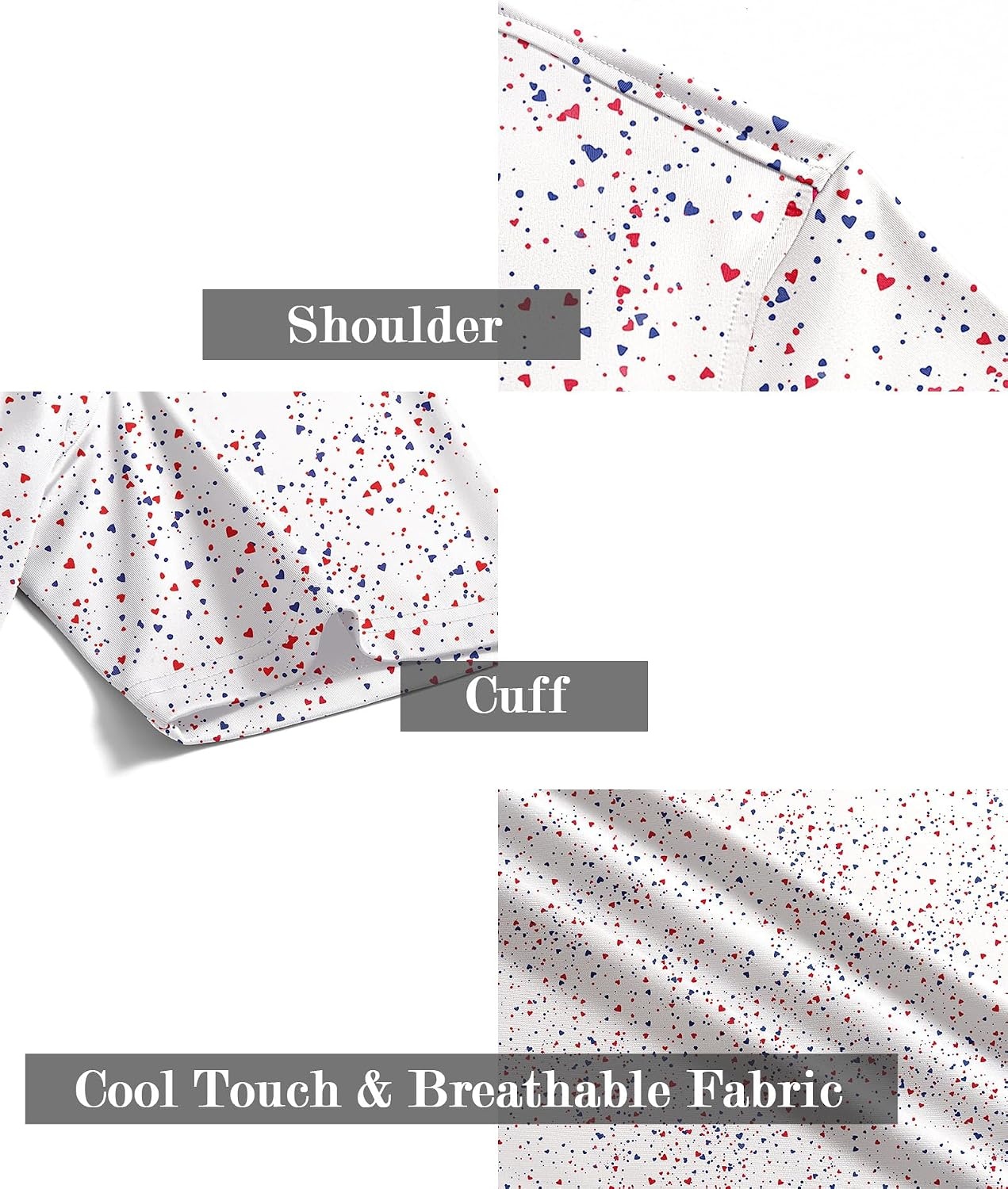 image:imageZITY Mens Golf Shirt Short Sleeve UPF 50 Athletic Casual Collared PoloWhite Red Dots