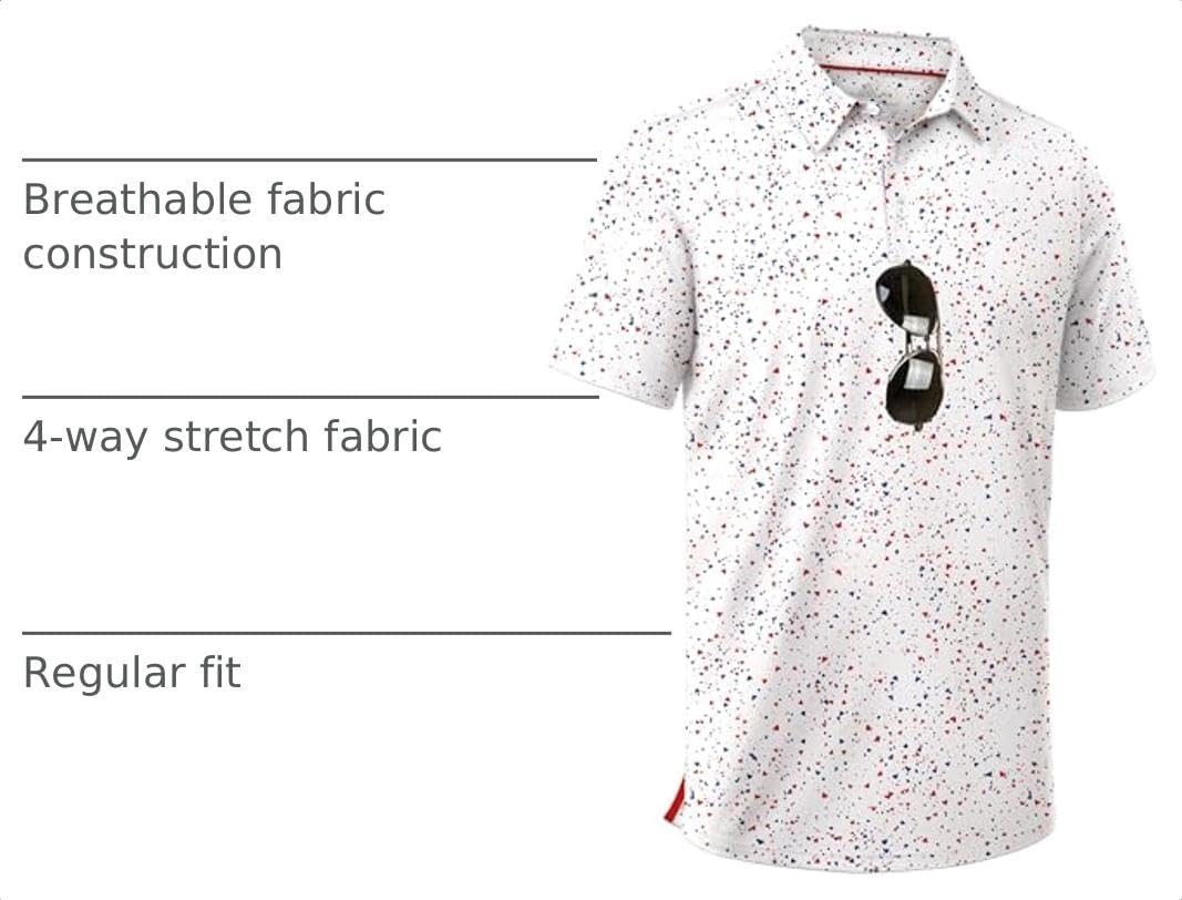 image:imageZITY Mens Golf Shirt Short Sleeve UPF 50 Athletic Casual Collared PoloWhite Red Dots