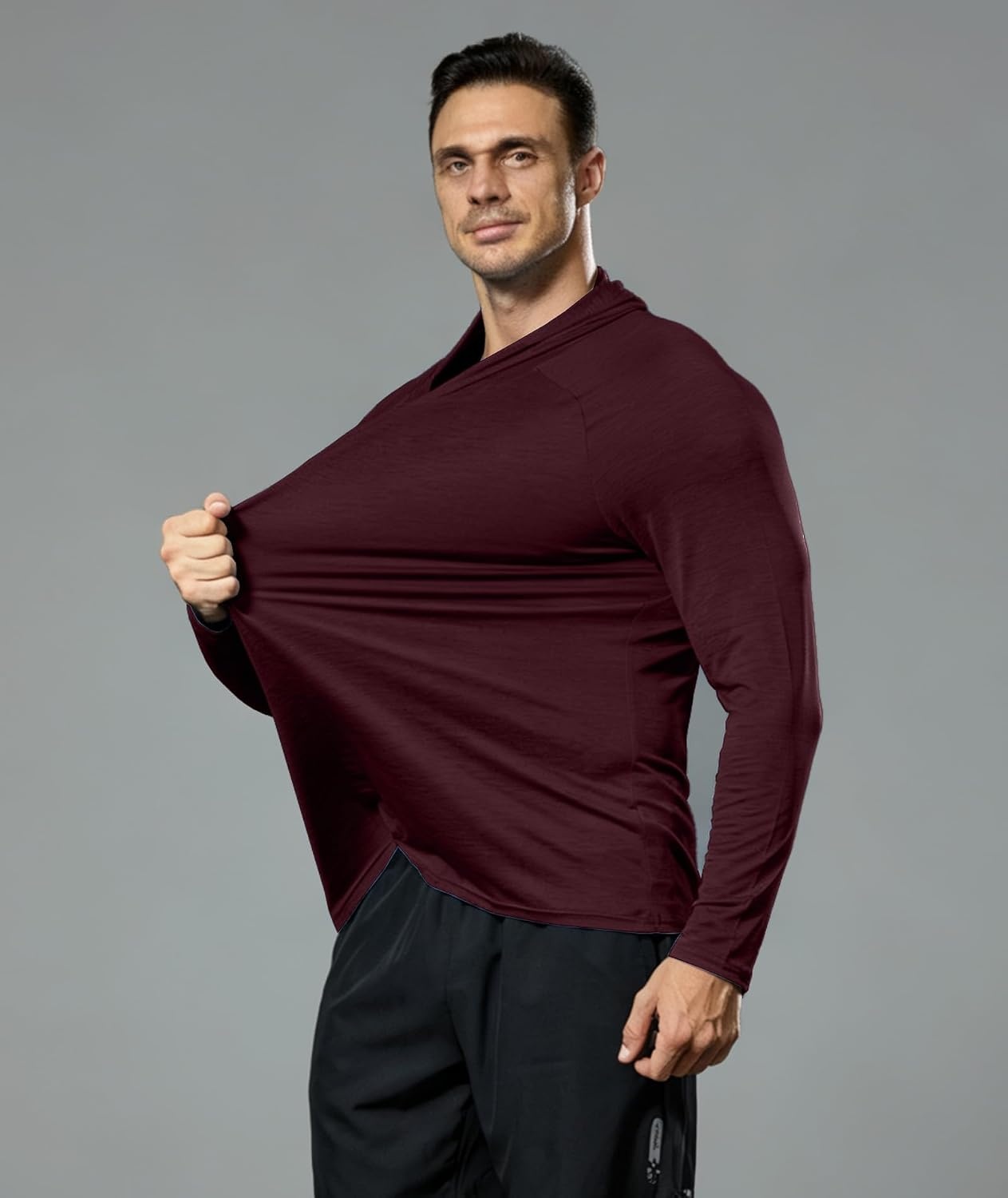 image:imageZITY Mens Lightweight Hoodie Shirts UPF 50 Fishing Workout Hiking Shirts7 Pack Heather BlackLight GreyBurgundyLight BlueDark BlueRoyal BlueArmy Green