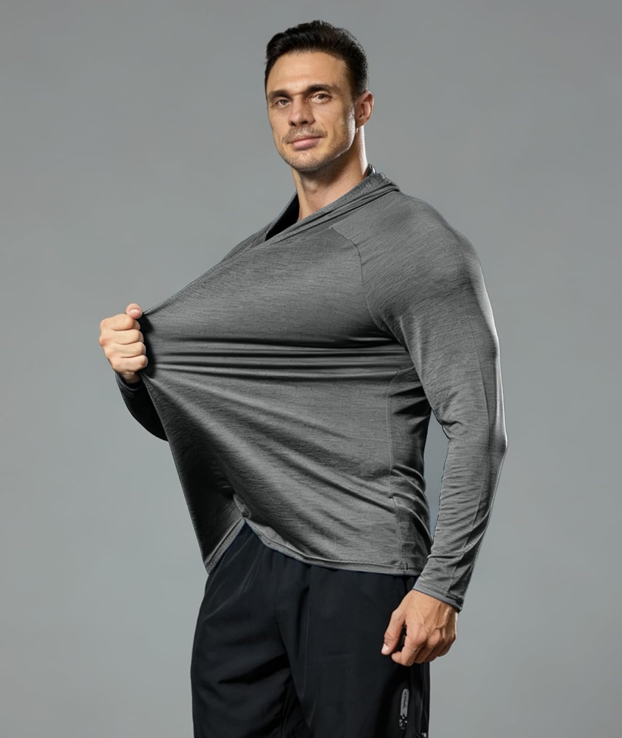 image:imageZITY Mens Lightweight Hoodie Shirts UPF 50 Fishing Workout Hiking Shirts7 Pack Heather BlackLight GreyDusty BlueDark BlueGreenRoyal BlueLight Blue