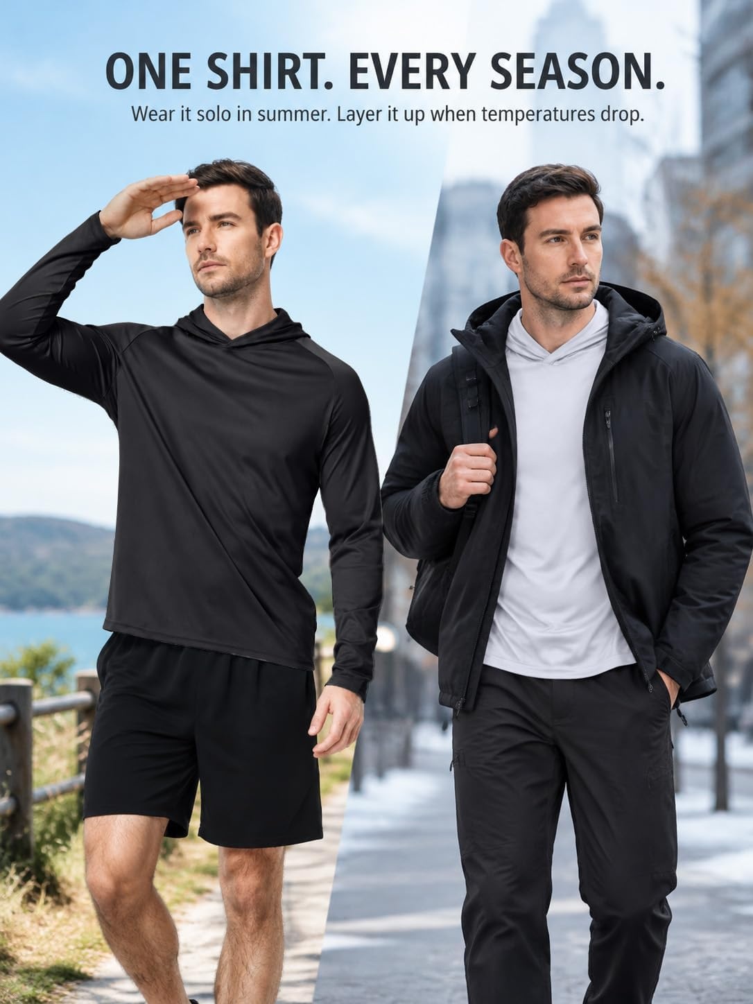 image:imageZITY Mens Lightweight Hoodie Shirts UPF 50 Fishing Workout Hiking Shirts7 Packblack4 White3