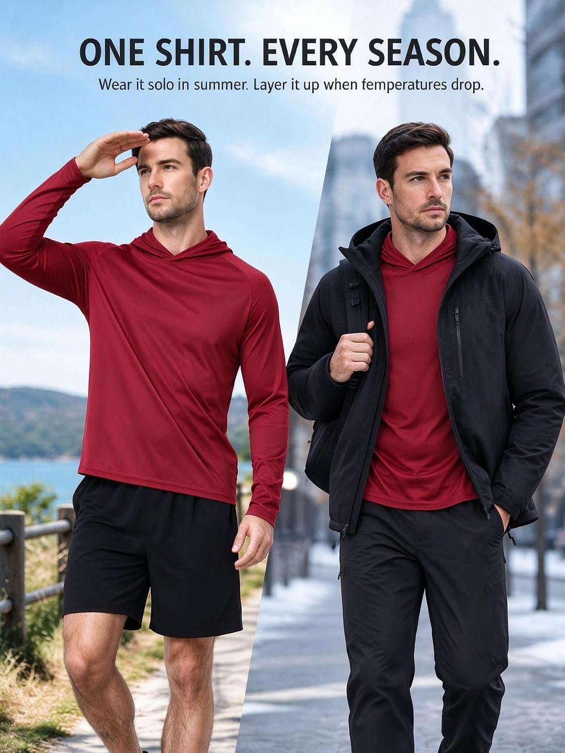 image:imageZITY Mens Lightweight Hoodie Shirts UPF 50 Fishing Workout Hiking Shirts7 Packlight Blue Blue Dark Blue Red Light Grey Dark Grey Black