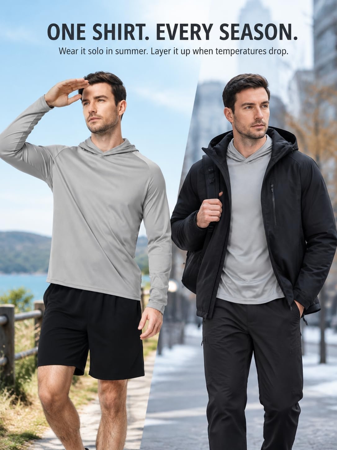 image:imageZITY Mens Lightweight Hoodie Shirts UPF 50 Fishing Workout Hiking Shirts7 Packlight Grey4 Dark Grey3