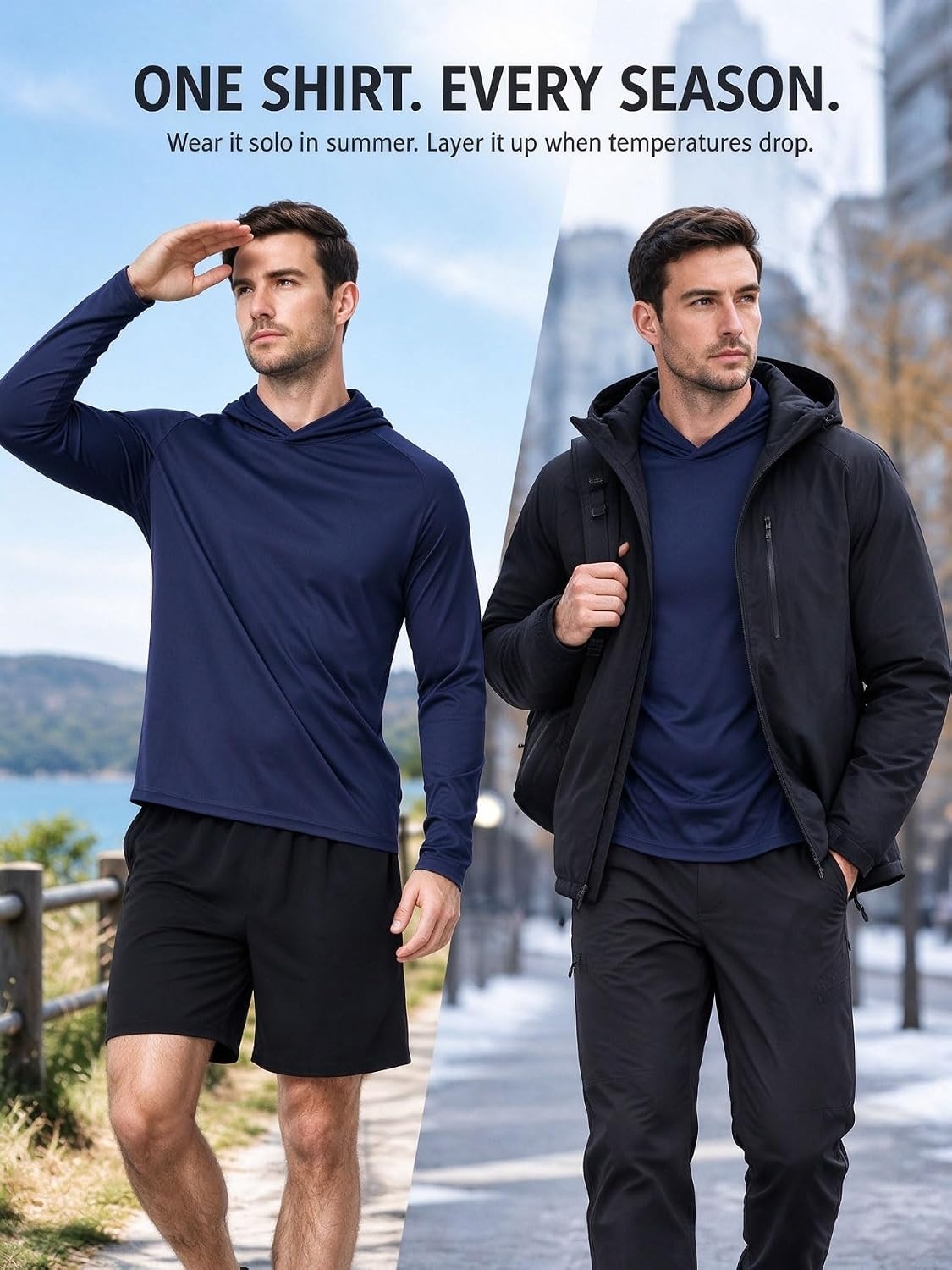 image:imageZITY Mens Lightweight Hoodie Shirts UPF 50 Fishing Workout Hiking Shirts7 Packneon Green Orange White Navy Blue Light Grey Light Grey Dark Blue