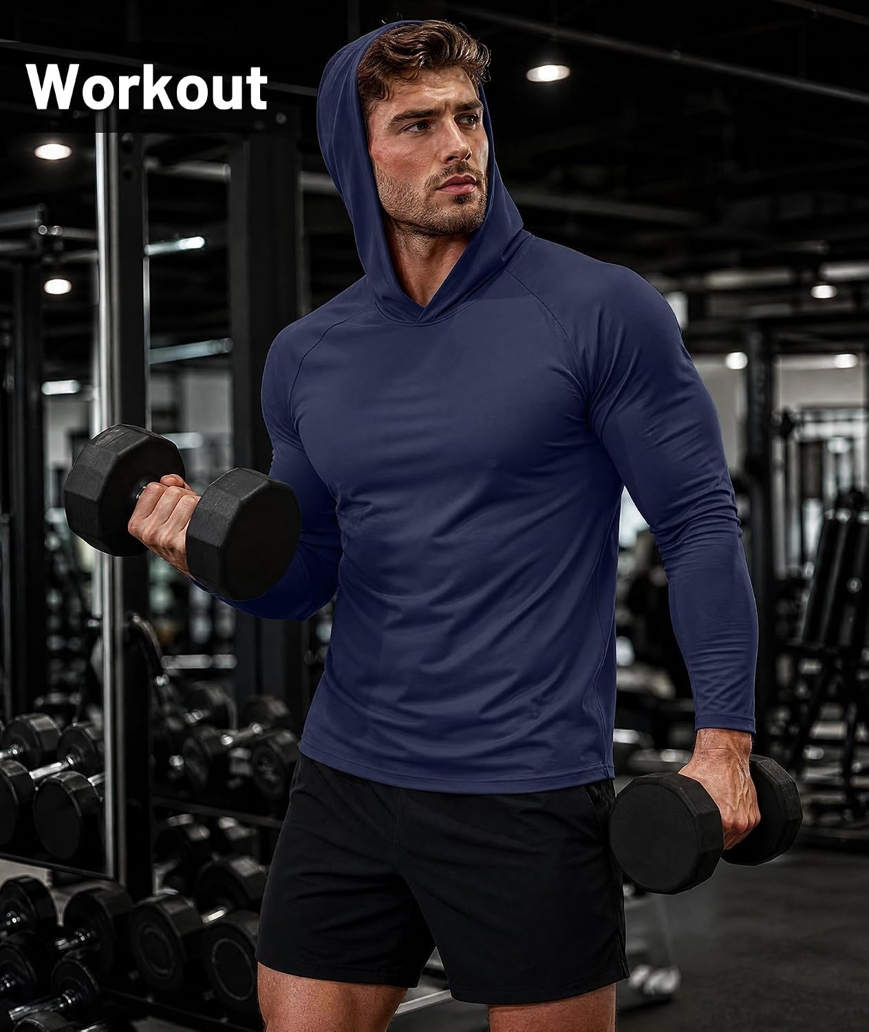 image:imageZITY Mens Lightweight Hoodie Shirts UPF 50 Fishing Workout Hiking Shirts7 Packneon Green Orange White Navy Blue Light Grey Light Grey Dark Blue