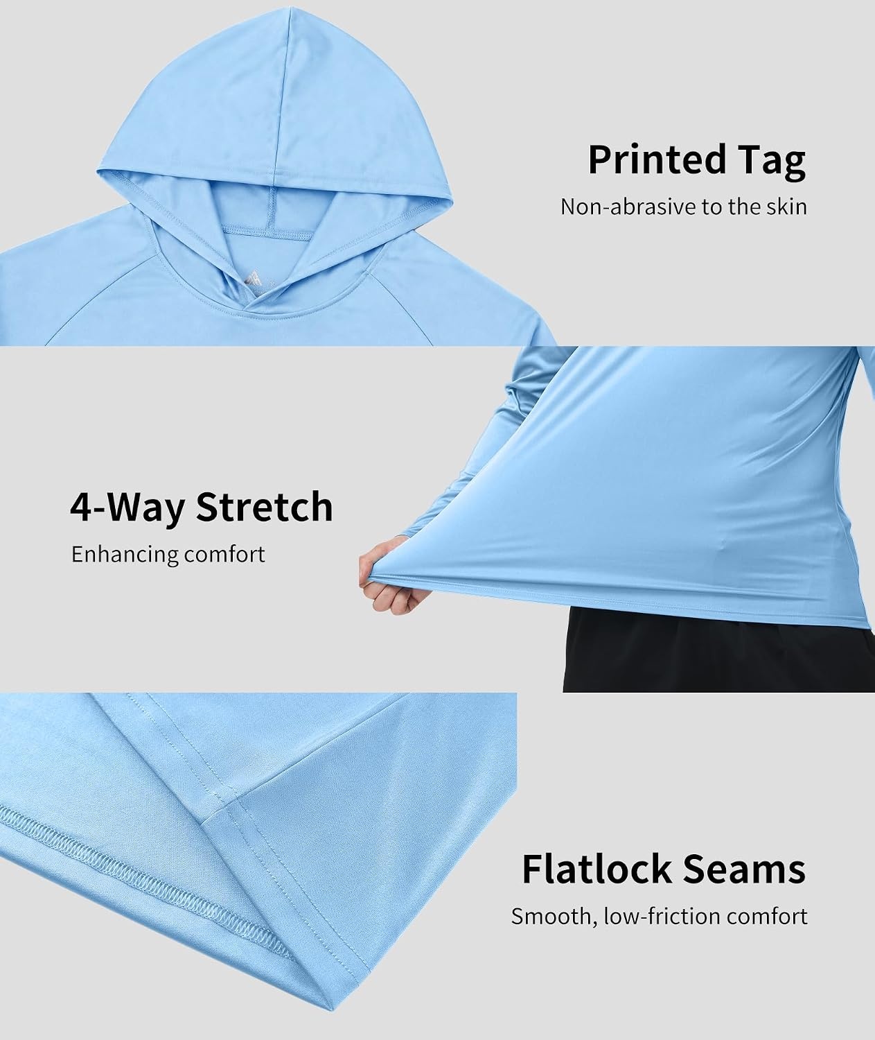 image:imageZITY Mens Lightweight Hoodie Shirts UPF 50 Fishing Workout Hiking Shirts7 Packneon Green Orange White Navy Blue Light Grey Light Grey Dark Blue