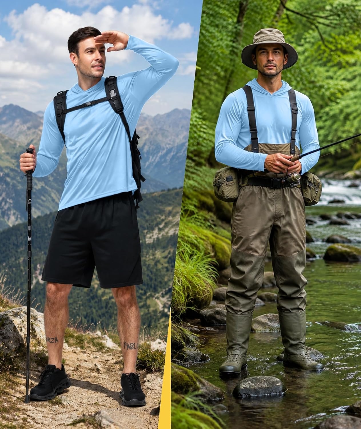 image:imageZITY Mens Lightweight Hoodie Shirts UPF 50 Fishing Workout Hiking Shirts7 Packneon Green Orange White Navy Blue Light Grey Light Grey Dark Blue