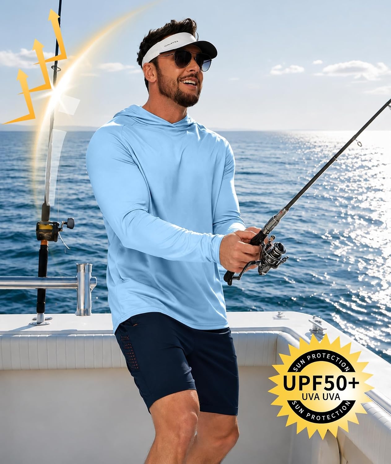 image:imageZITY Mens Lightweight Hoodie Shirts UPF 50 Fishing Workout Hiking Shirts7 Packneon Green Orange White Navy Blue Light Grey Light Grey Dark Blue