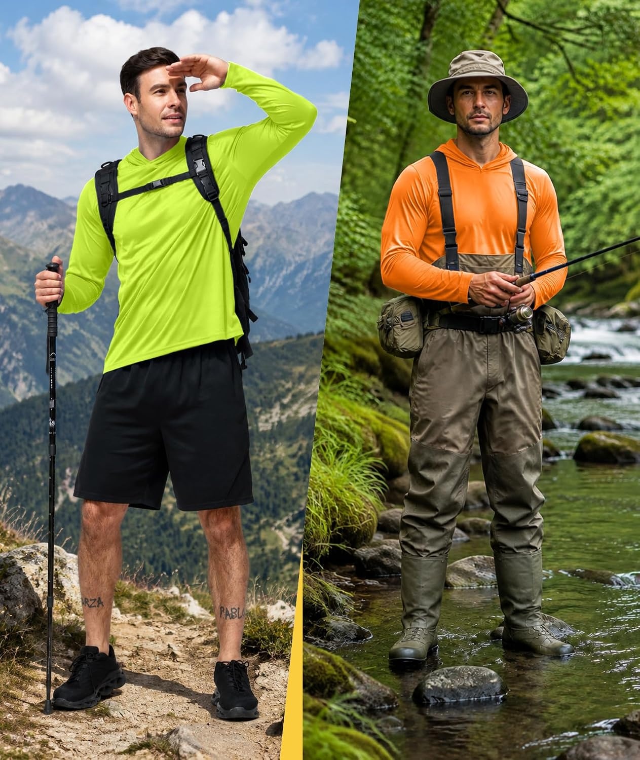image:imageZITY Mens Lightweight Hoodie Shirts UPF 50 Fishing Workout Hiking Shirts7 Packneon Green4 Neon Orange3