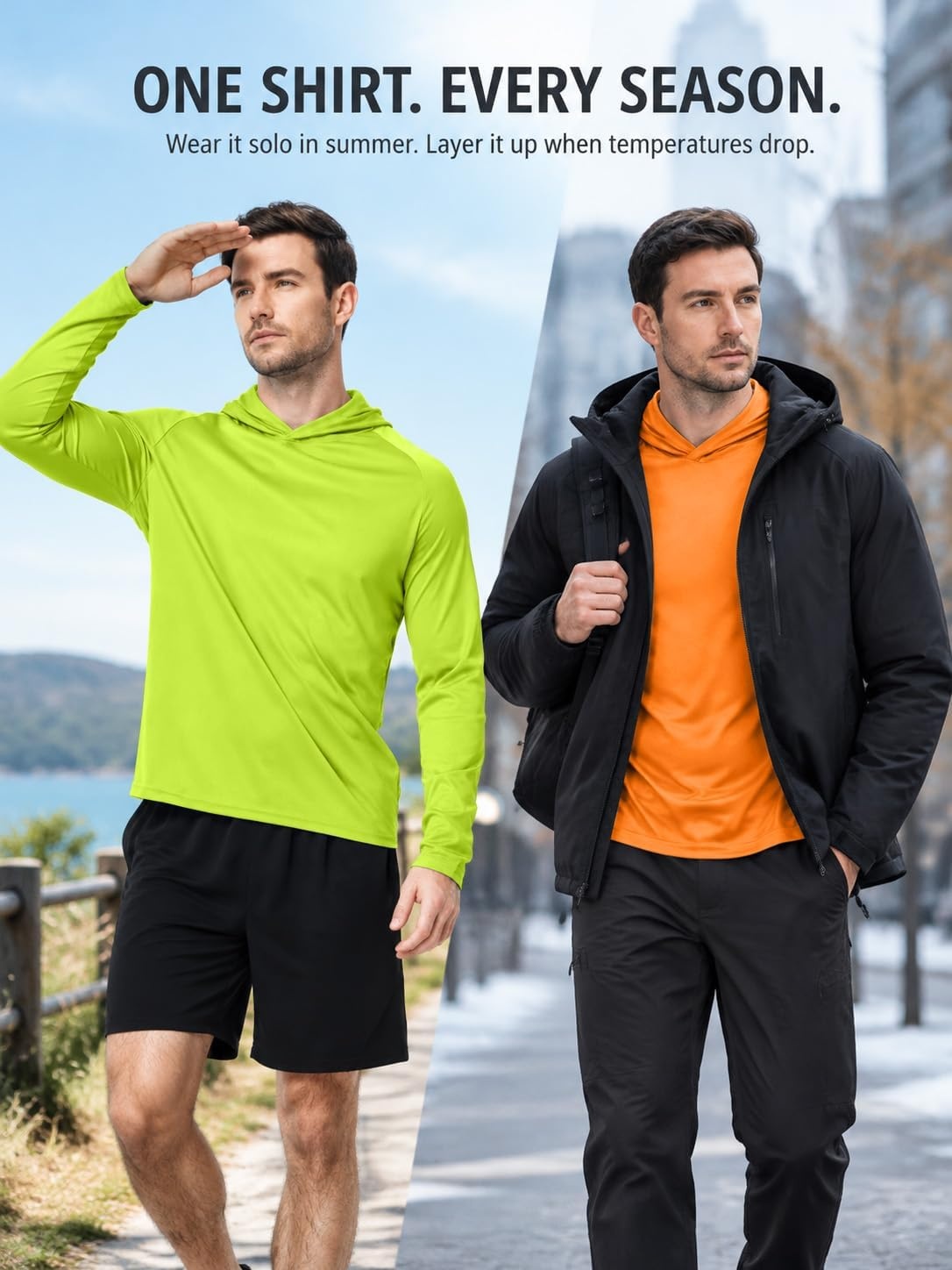 image:imageZITY Mens Lightweight Hoodie Shirts UPF 50 Fishing Workout Hiking Shirts7 Packneon Green4 Neon Orange3
