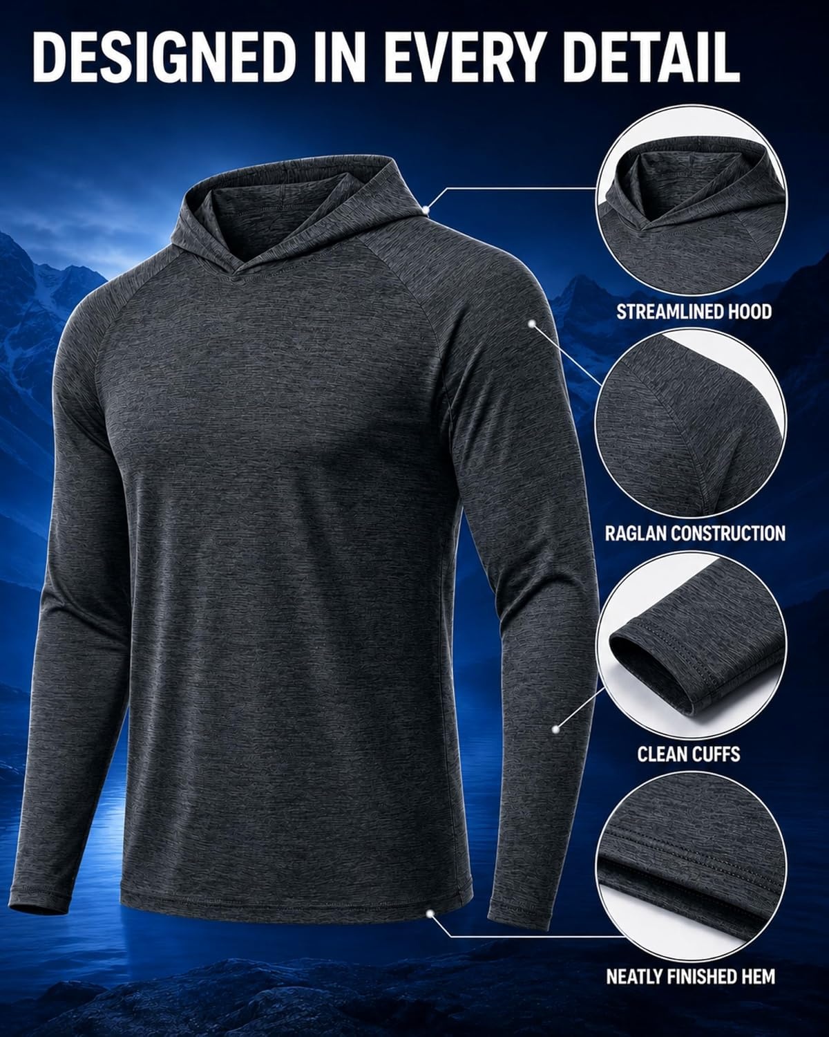 image:imageZITY Mens Lightweight Pullover Hoodie UPF 50 Fishing Shirts Sweatshirt3 Pack Heatherblack Light Grey Burgundy