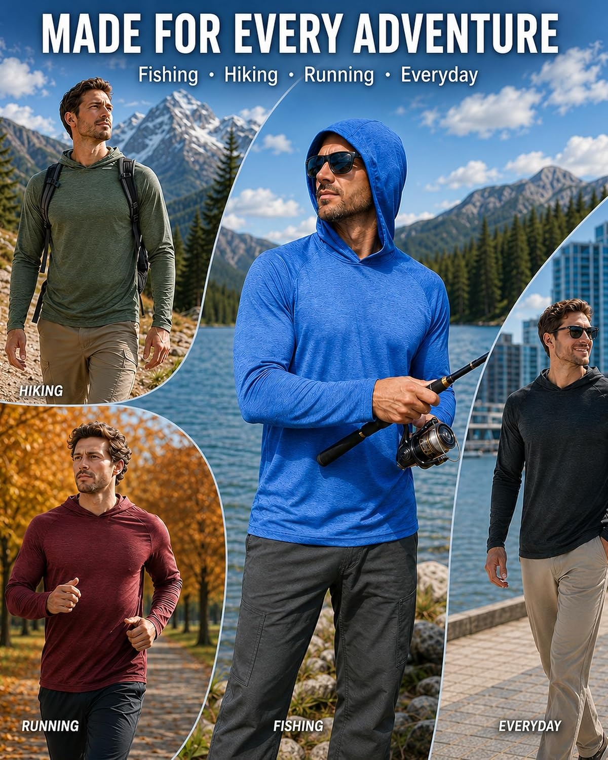 image:imageZITY Mens Lightweight Pullover Hoodie UPF 50 Fishing Shirts Sweatshirt3 Pack Heatherblack Light Grey Burgundy