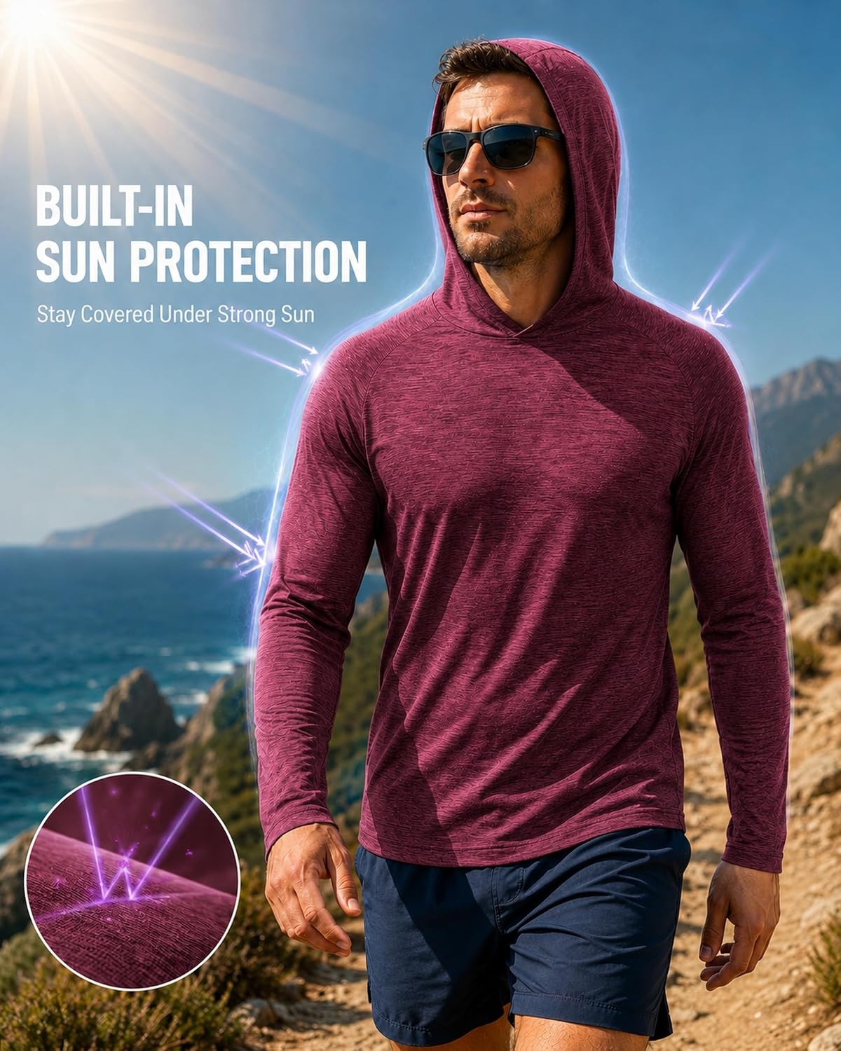 image:imageZITY Mens Lightweight Pullover Hoodie UPF 50 Fishing Shirts Sweatshirt3 Pack Heatherblack Light Grey Burgundy