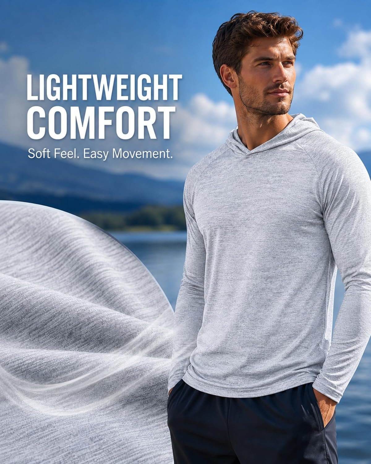image:imageZITY Mens Lightweight Pullover Hoodie UPF 50 Fishing Shirts Sweatshirt3 Pack Heatherblack Light Grey Burgundy