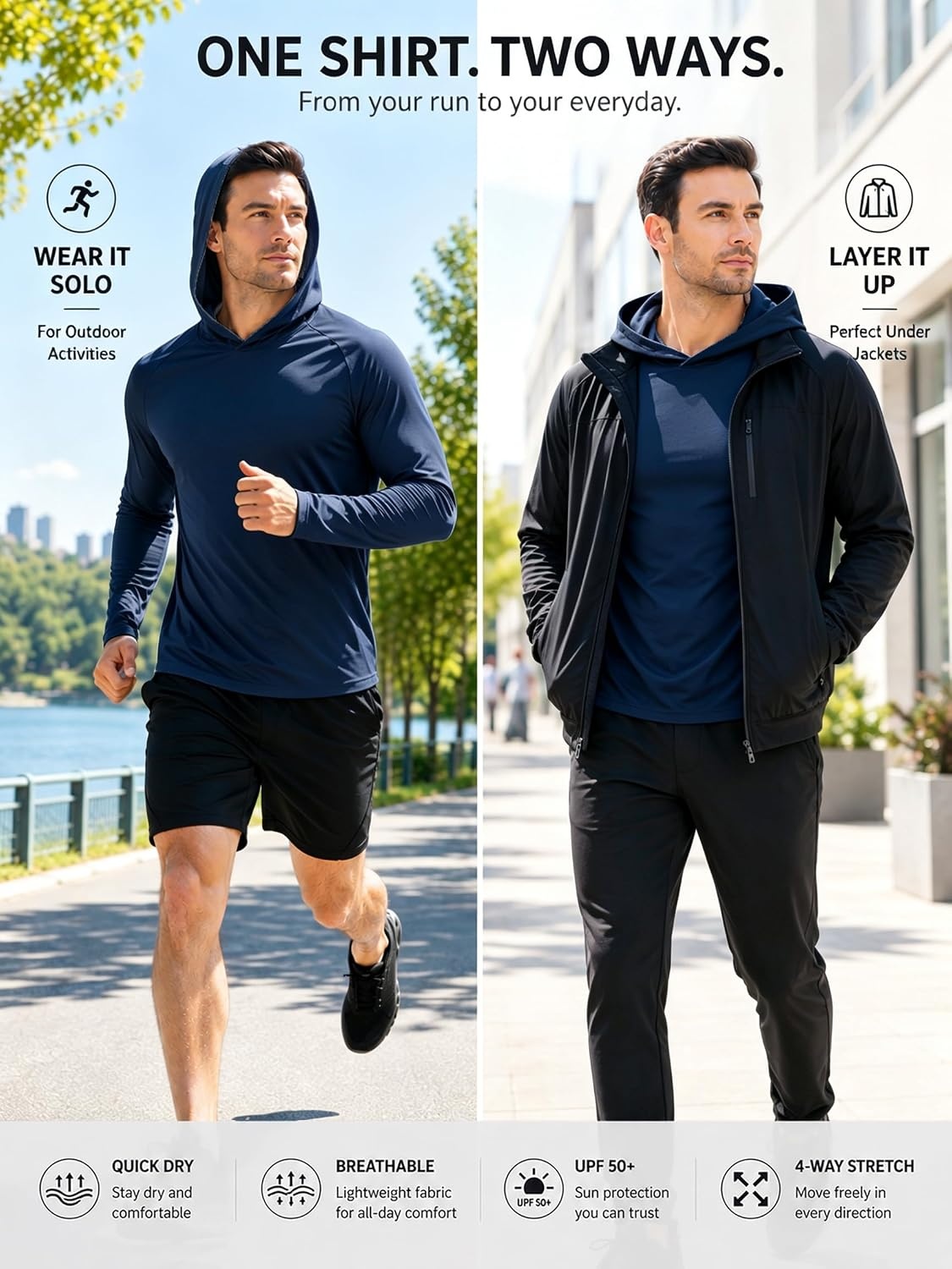 image:imageZITY Mens Lightweight Pullover Hoodie UPF 50 Fishing Shirts Sweatshirt3 Packwhite Light Blue Dark Blue