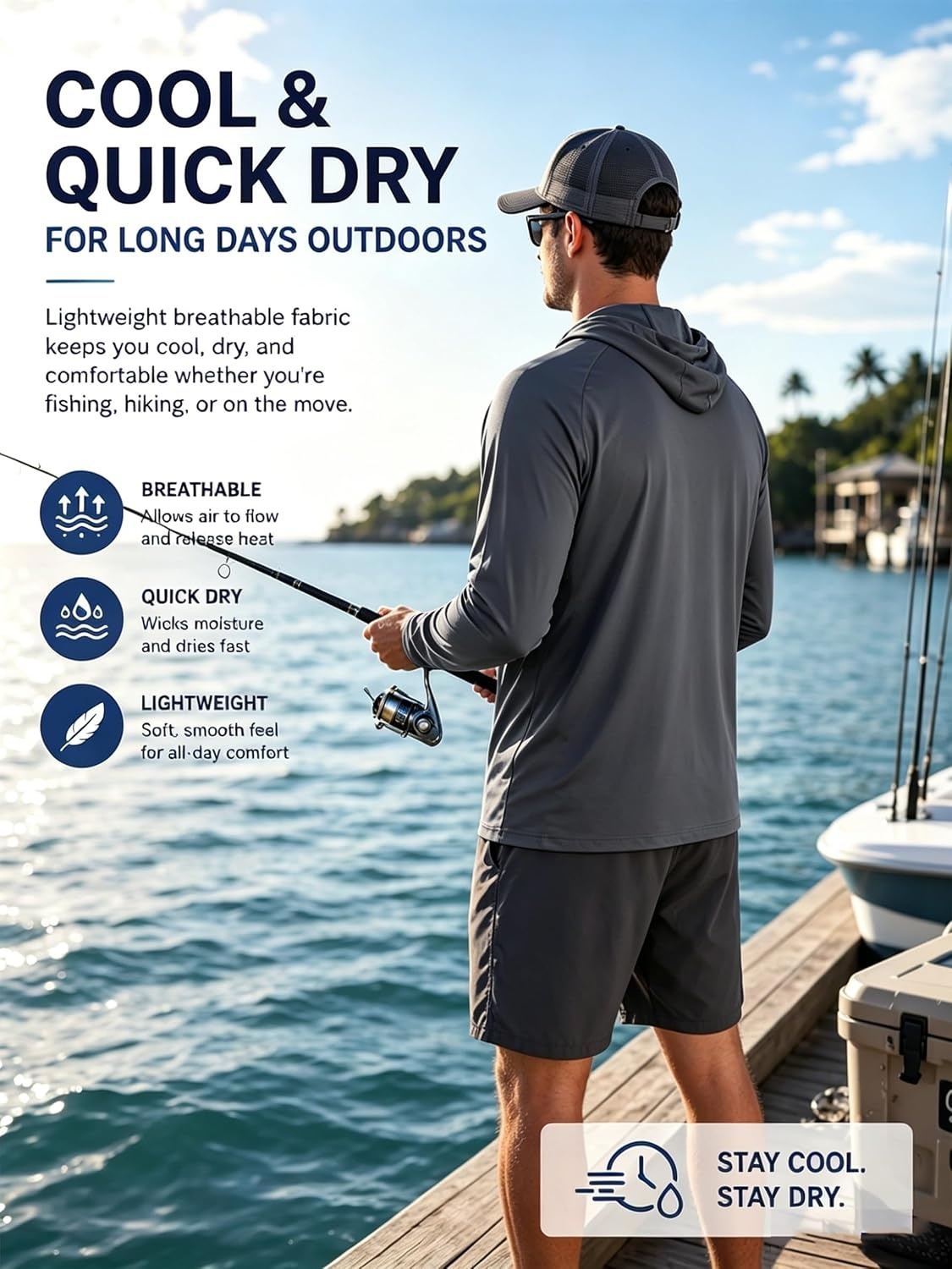 image:imageZITY Mens Lightweight Pullover Hoodie UPF 50 Fishing Shirts Sweatshirt3pcs Dark Grey