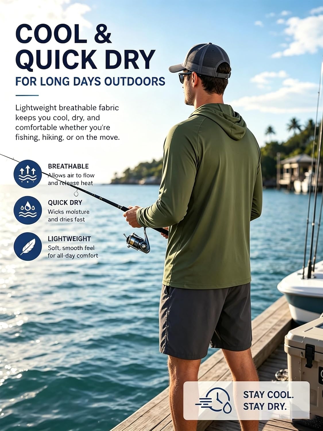 image:imageZITY Mens Lightweight Pullover Hoodie UPF 50 Fishing Shirts Sweatshirt3pcs Olive Night