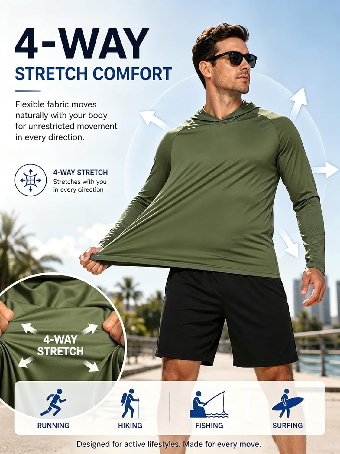 image:imageZITY Mens Lightweight Pullover Hoodie UPF 50 Fishing Shirts Sweatshirt3pcs Olive Night