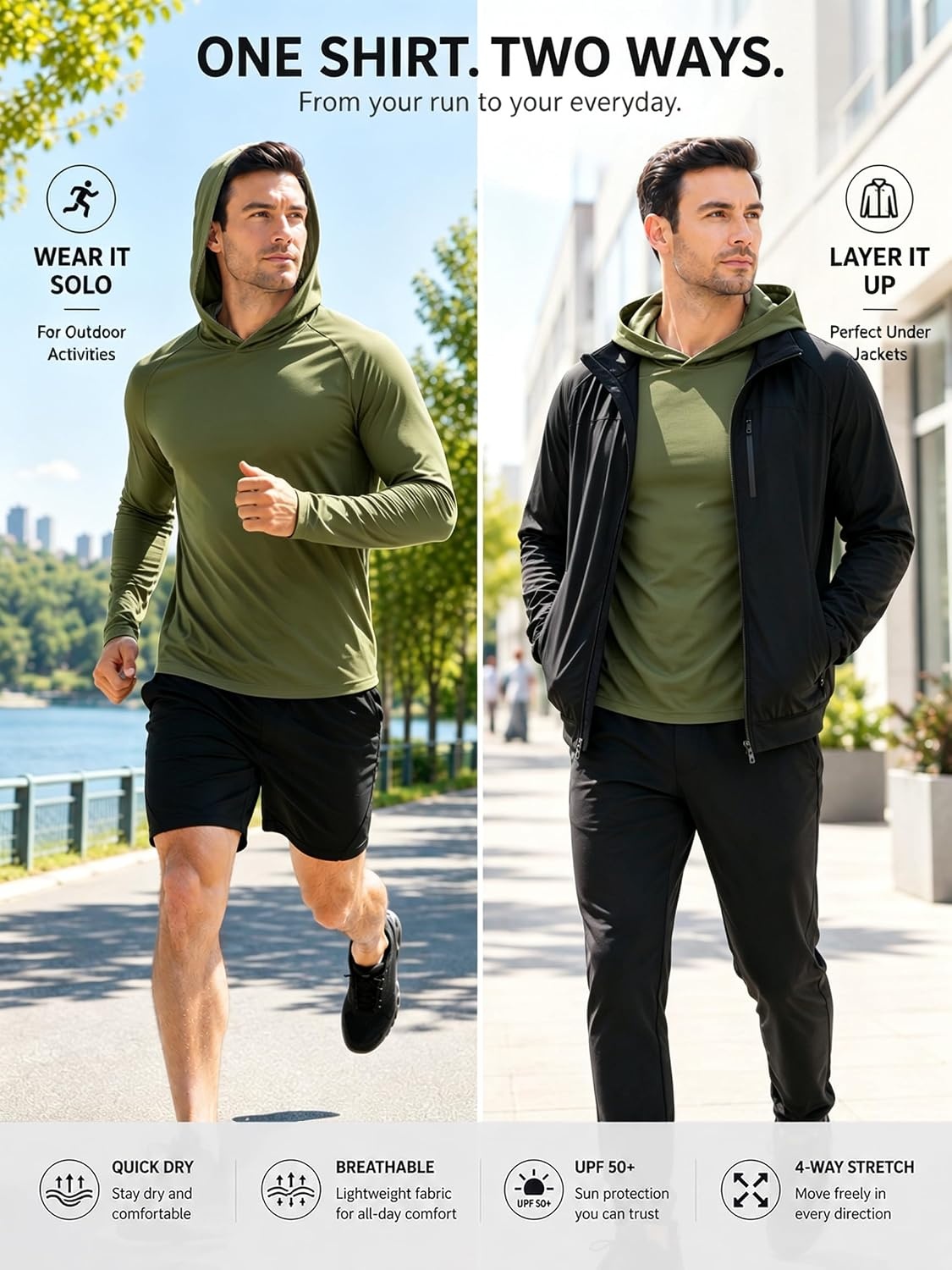 image:imageZITY Mens Lightweight Pullover Sweatshirt Hoodie UPF 50 Fishing Shirts3 Packburgundy Olive Night Dark Gray