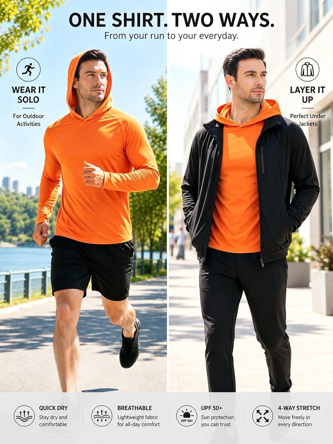 image:imageZITY Mens Lightweight Pullover Sweatshirt Hoodie UPF 50 Fishing Shirts3 Packfluorescent Yellow Fluorescent Orange Dark Gray