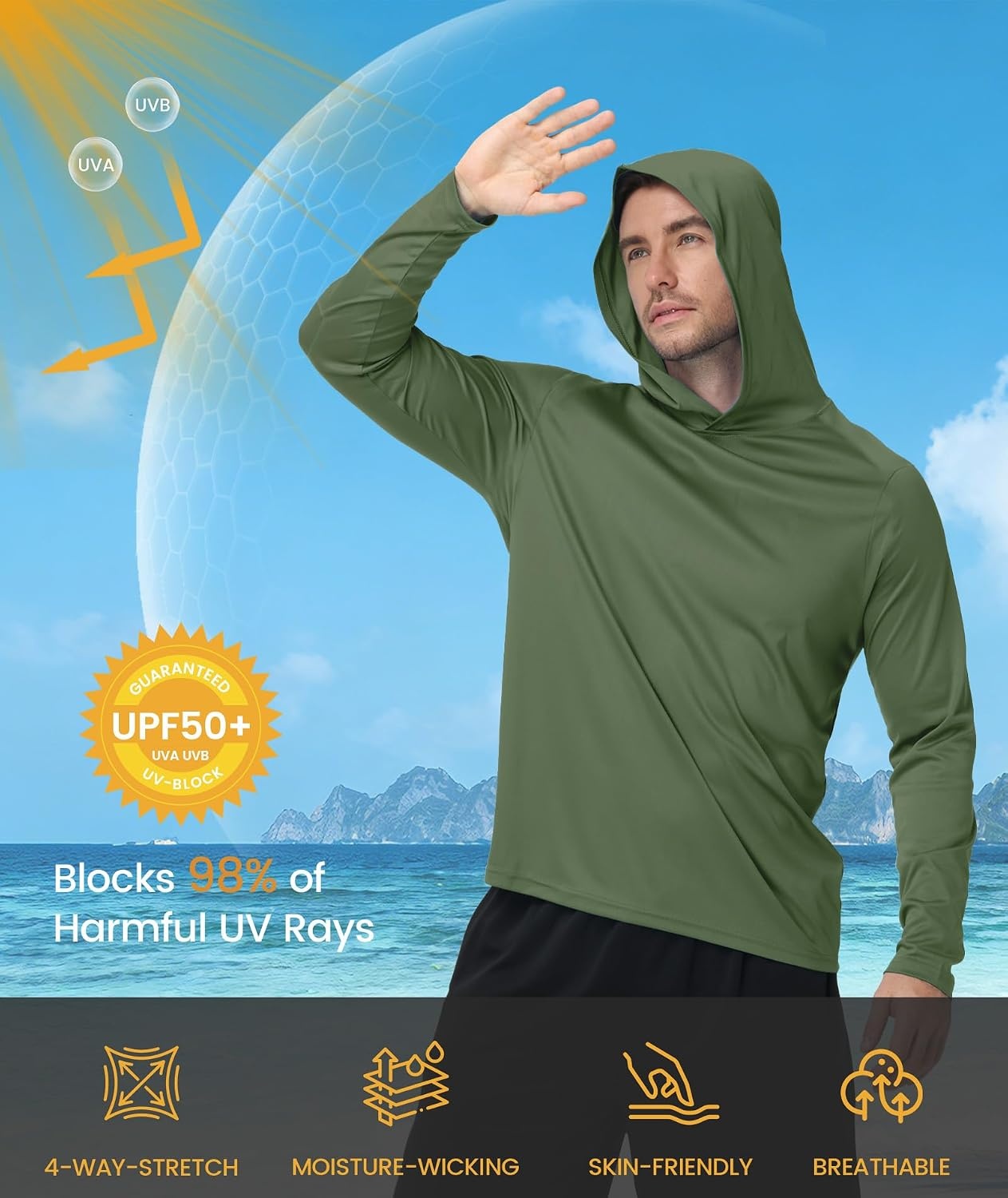 image:imageZITY Mens Lightweight Pullover Sweatshirt Hoodie UPF 50 Fishing Shirts3 Packolive Night Royal Blue Black
