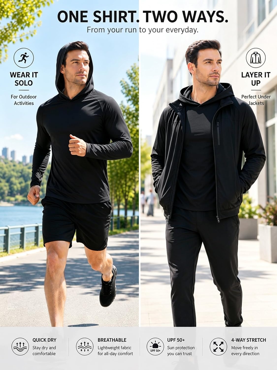 image:imageZITY Mens Lightweight Pullover Sweatshirt Hoodie UPF 50 Fishing Shirts3 Packroyal Blue Medium Gray Black