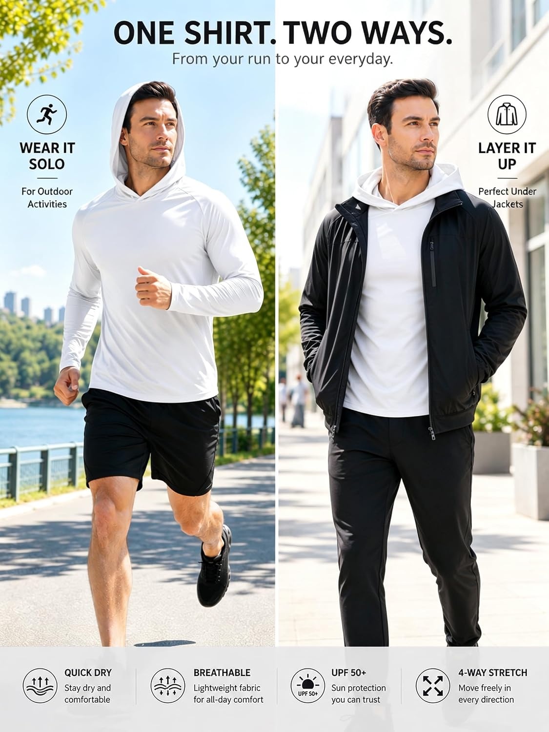 image:imageZITY Mens Lightweight Pullover Sweatshirt Hoodie UPF 50 Fishing Shirts3 Packwhite Dark Gray Black