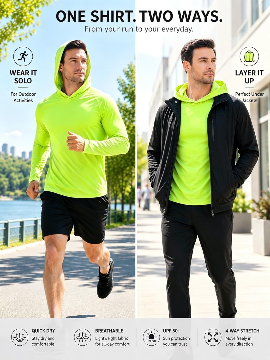 image:imageZITY Mens Lightweight Pullover Sweatshirt Hoodie UPF 50 Fishing Shirts5pcs 3neon Green 2neon Orange