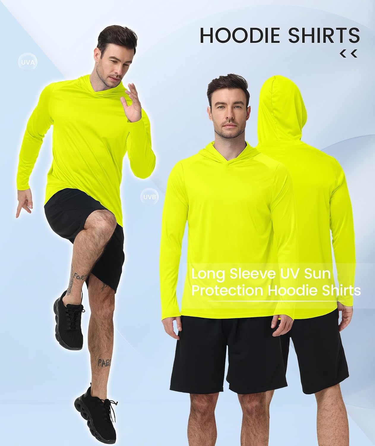 image:imageZITY Mens Lightweight Pullover Sweatshirt Hoodie UPF 50 Fishing Shirts5pcs Neon Green
