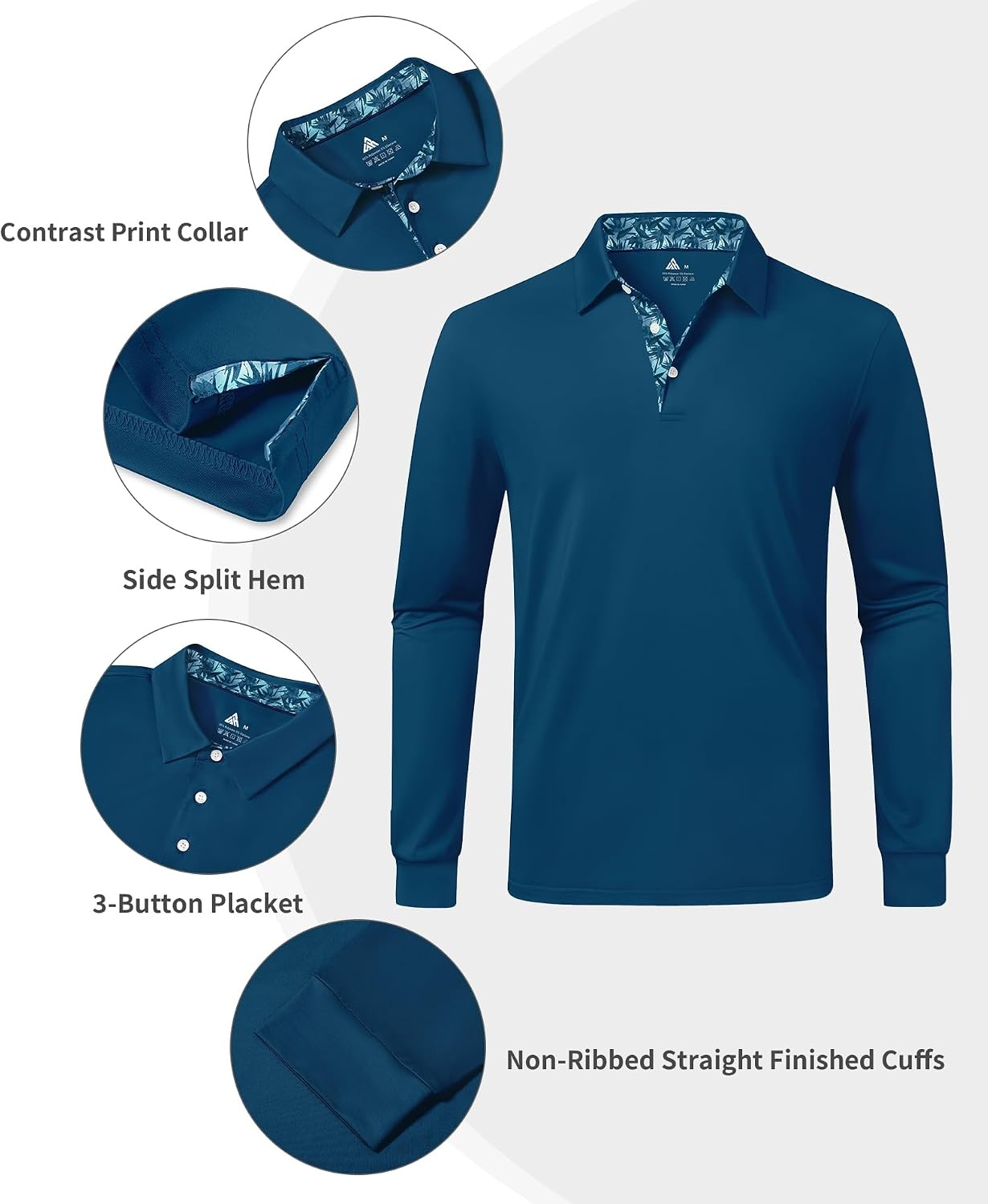 image:imageZITY Mens Long Sleeve Golf Shirts Performance Print Collared Polo ShirtBlue