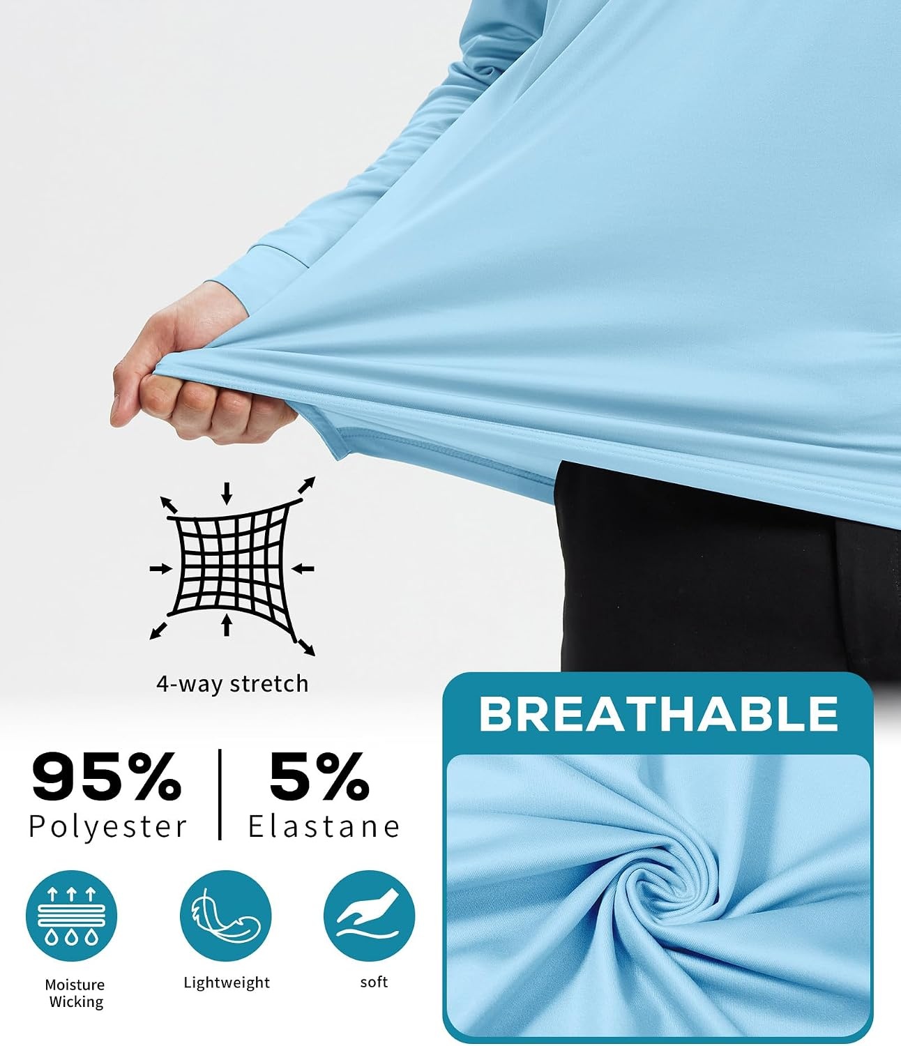 image:imageZITY Mens Long Sleeve Golf Shirts Performance Print Collared Polo ShirtLight Blue