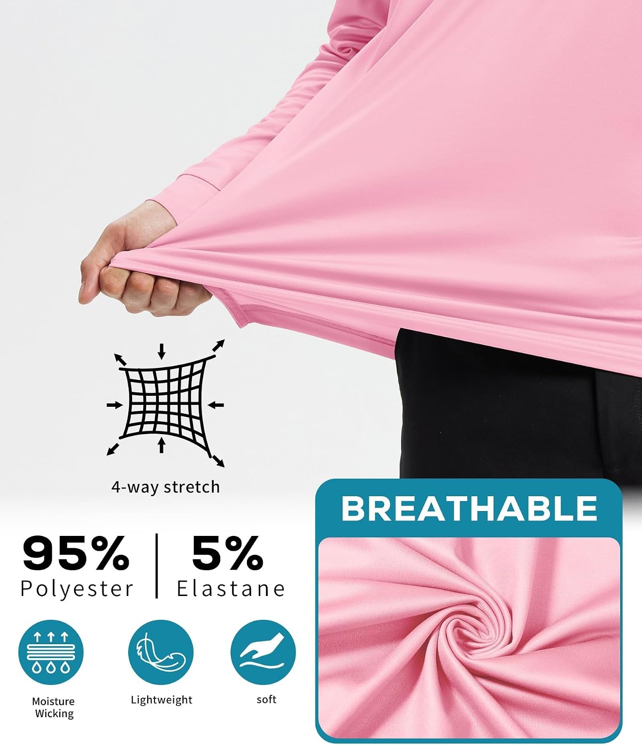 image:imageZITY Mens Long Sleeve Golf Shirts Performance Print Collared Polo ShirtLight Pink