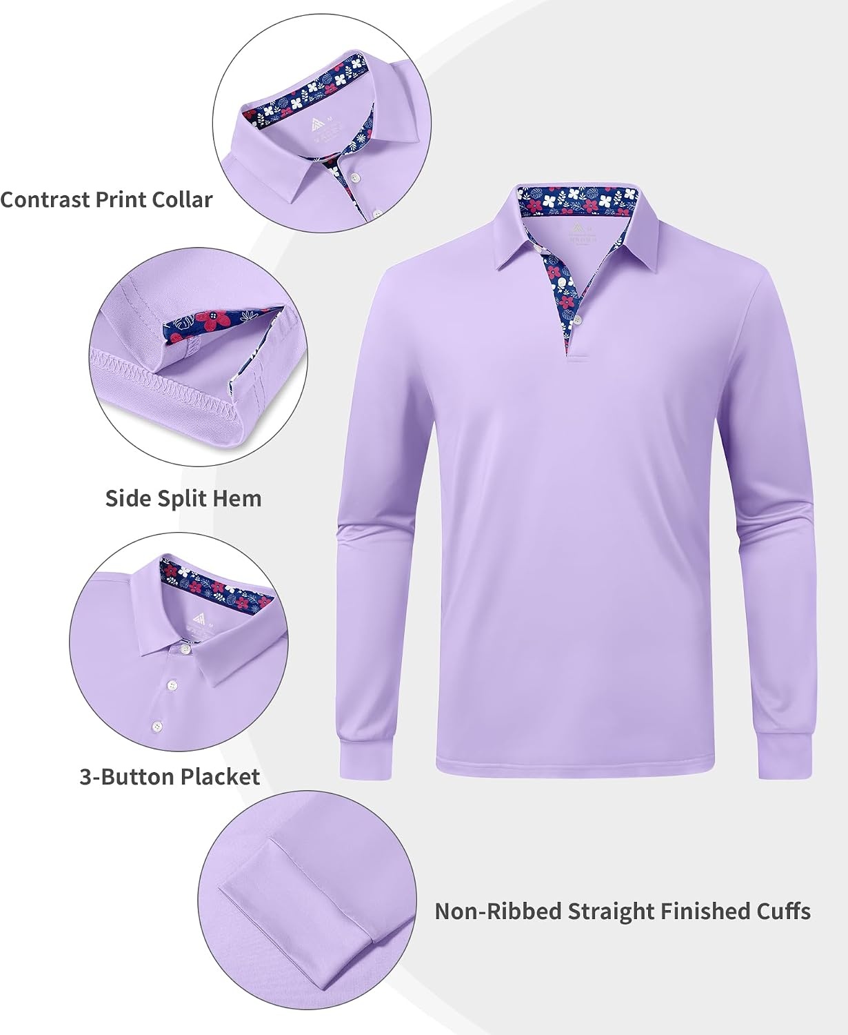 image:imageZITY Mens Long Sleeve Golf Shirts Performance Print Collared Polo ShirtPurple
