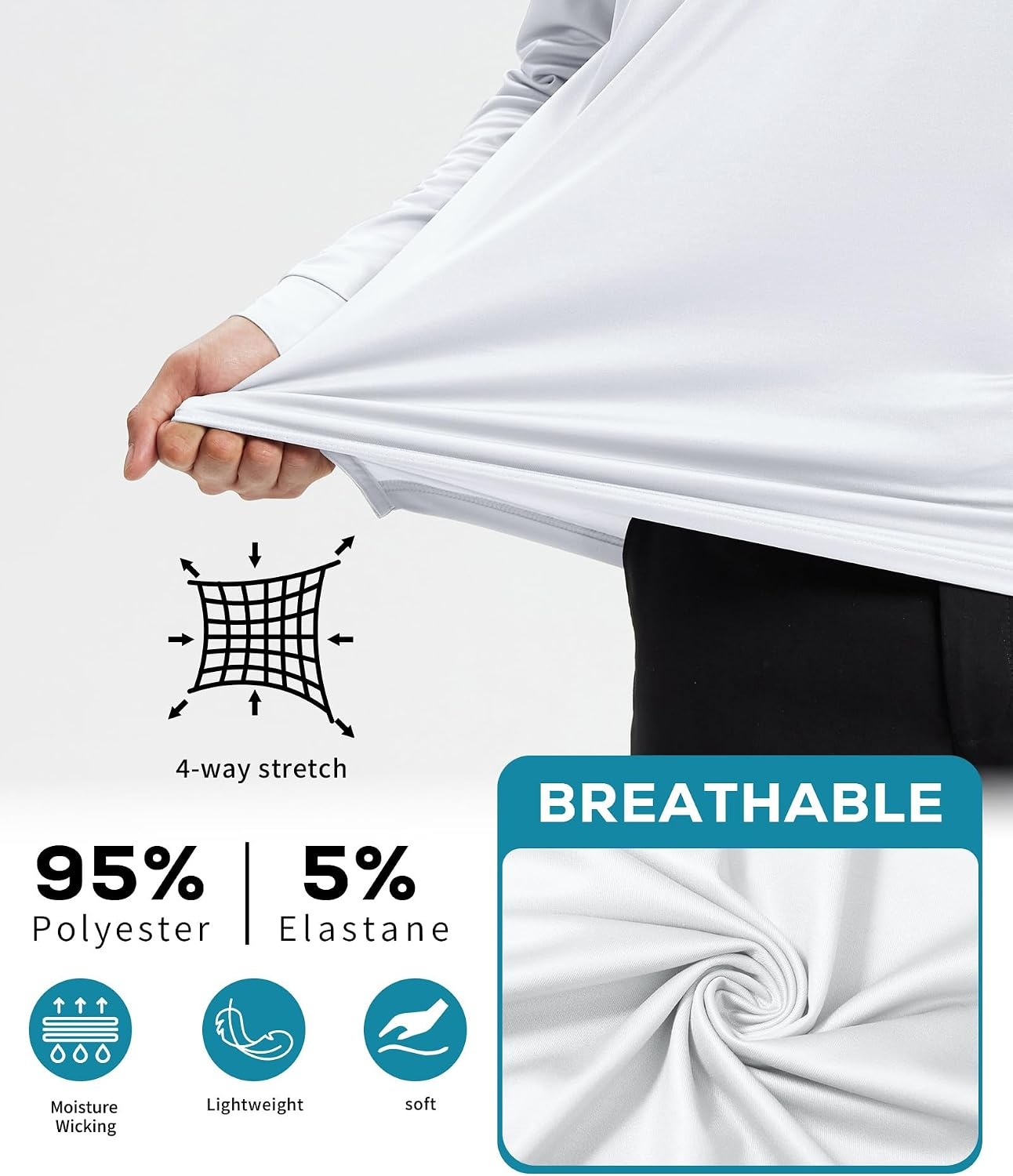 image:imageZITY Mens Long Sleeve Golf Shirts Performance Print Collared Polo ShirtWhite