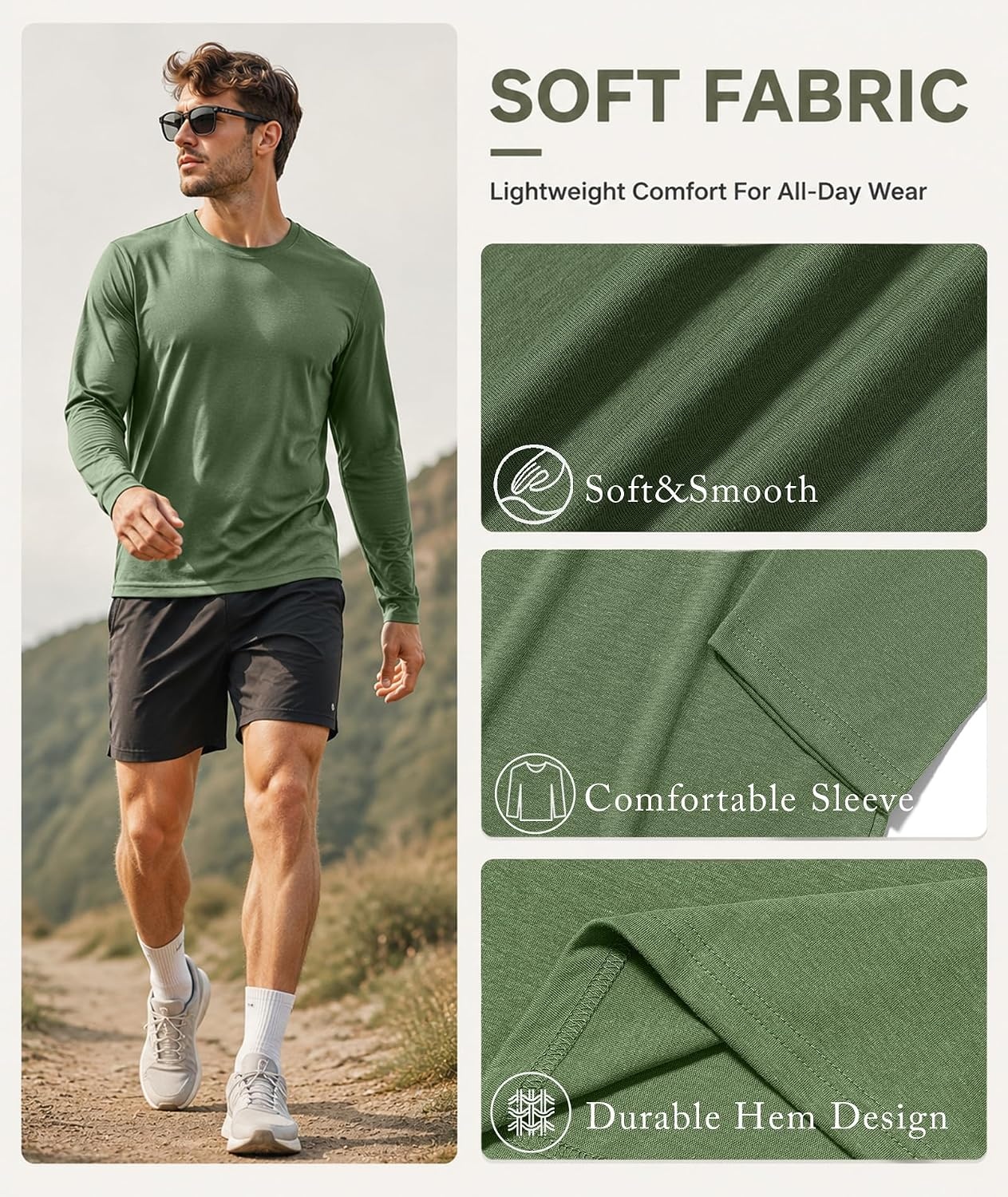 image:imageZITY Mens Long Sleeve Shirts Comfortable Basic Cotton TShirts for MenGreyNavyArmy Green