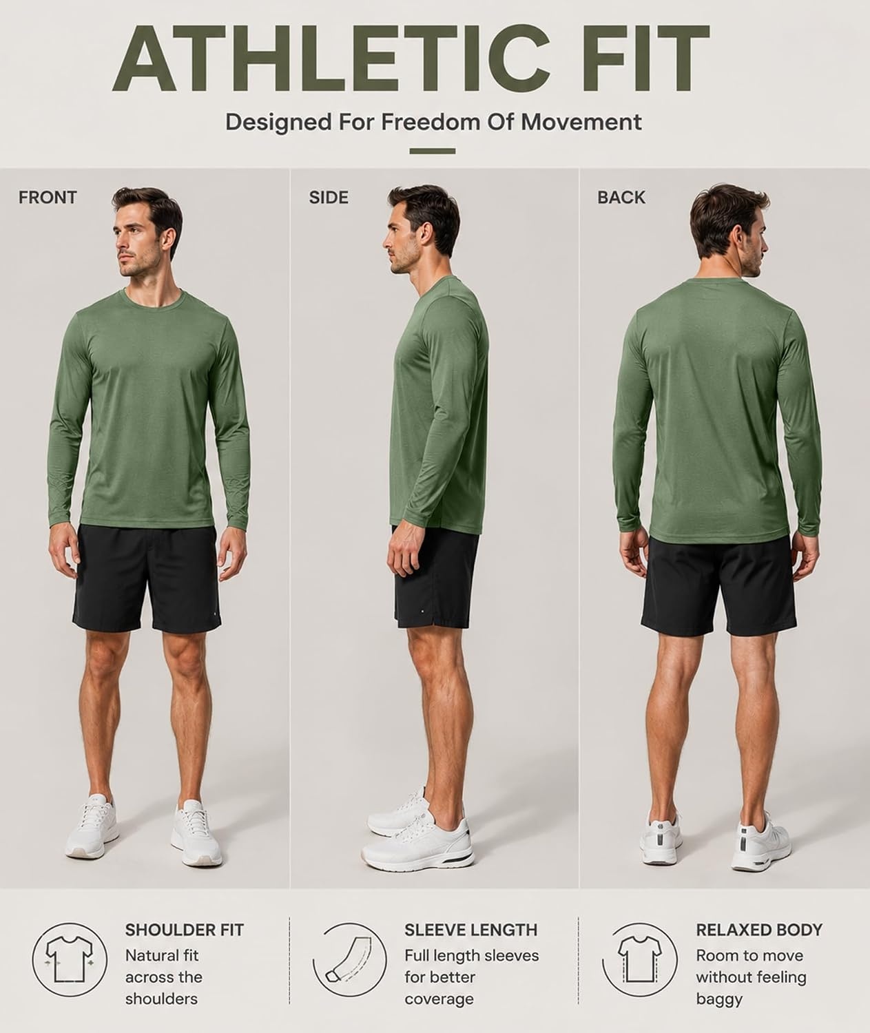 image:imageZITY Mens Long Sleeve Shirts Comfortable Basic Cotton TShirts for MenGreyNavyArmy Green