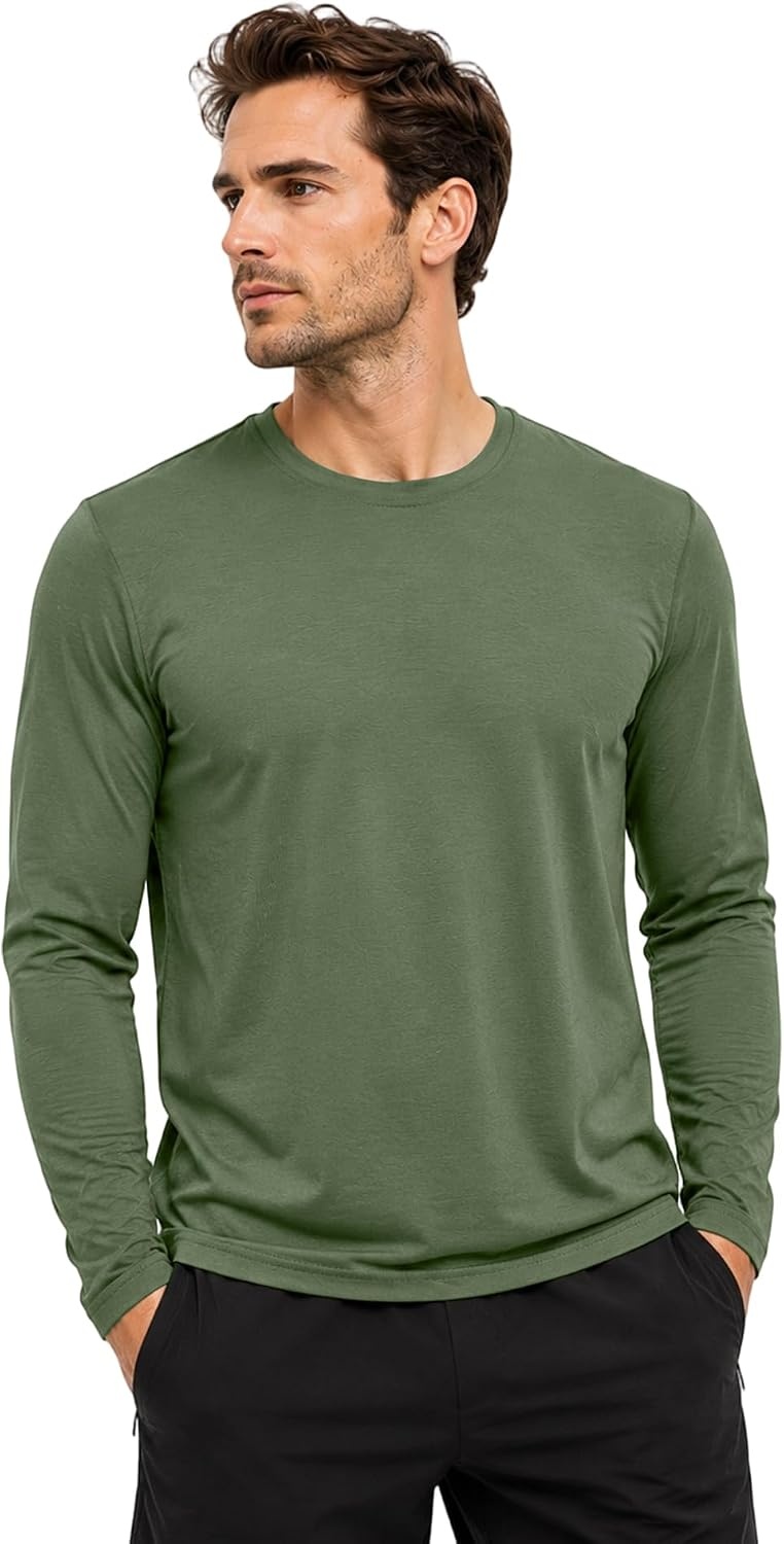 image:imageZITY Mens Long Sleeve Shirts Comfortable Basic Cotton TShirts for MenGreyNavyArmy Green