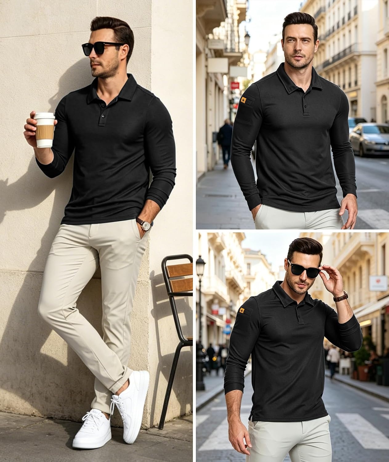 image:imageZITY Mens Polo Shirt Long Sleeve Moisture Wicking Athletic Golf PolosBlack