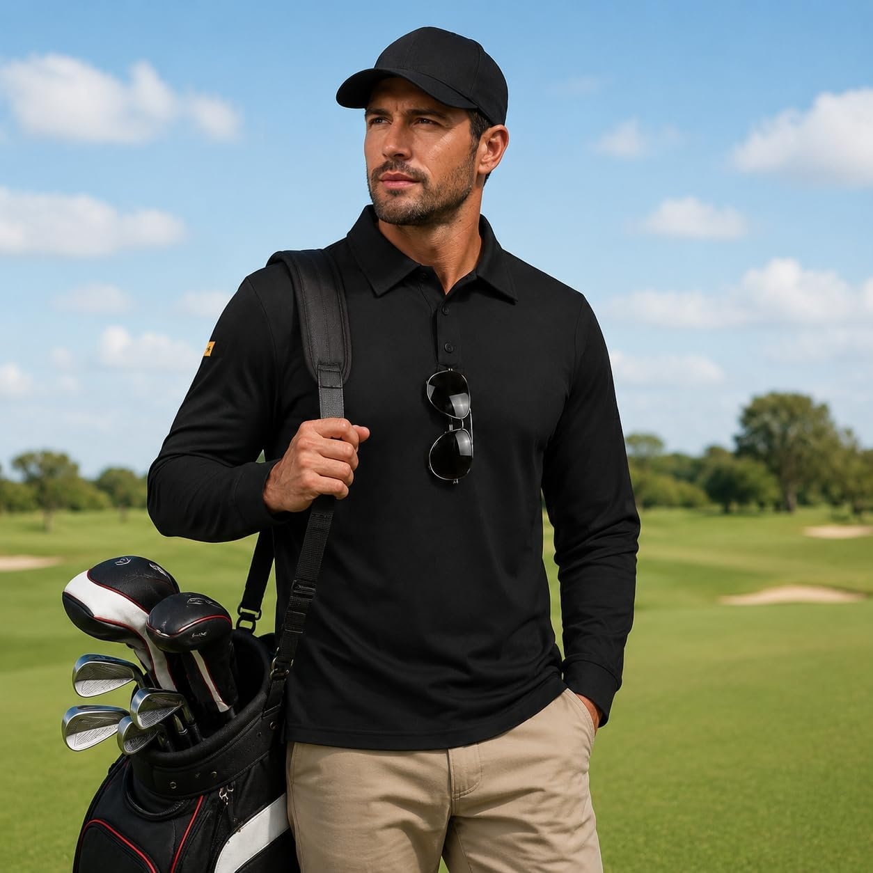 image:imageZITY Mens Polo Shirt Long Sleeve Moisture Wicking Athletic Golf PolosBlack
