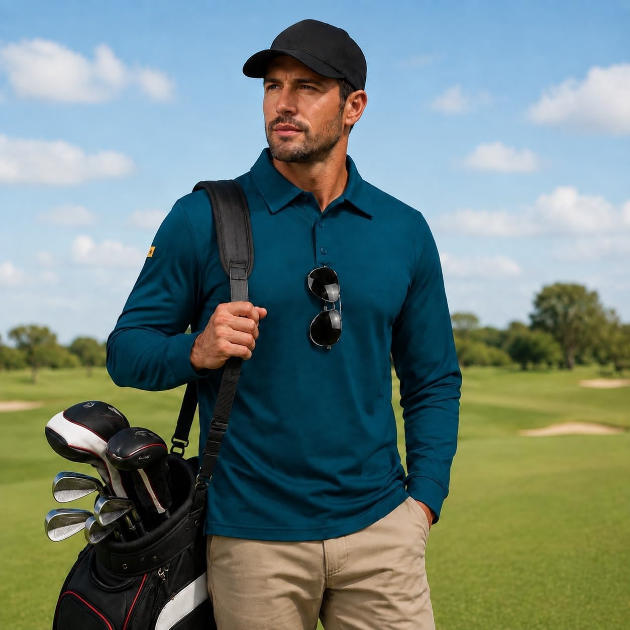 image:imageZITY Mens Polo Shirt Long Sleeve Moisture Wicking Athletic Golf PolosDark Teal Blue