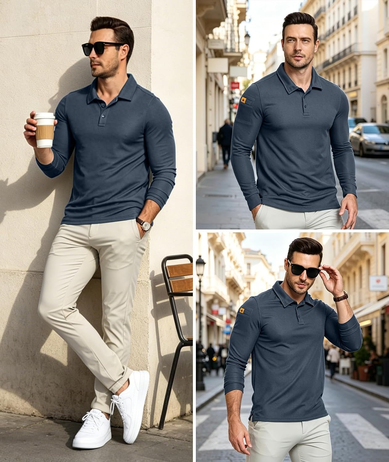 image:imageZITY Mens Polo Shirt Long Sleeve Moisture Wicking Athletic Golf PolosGray