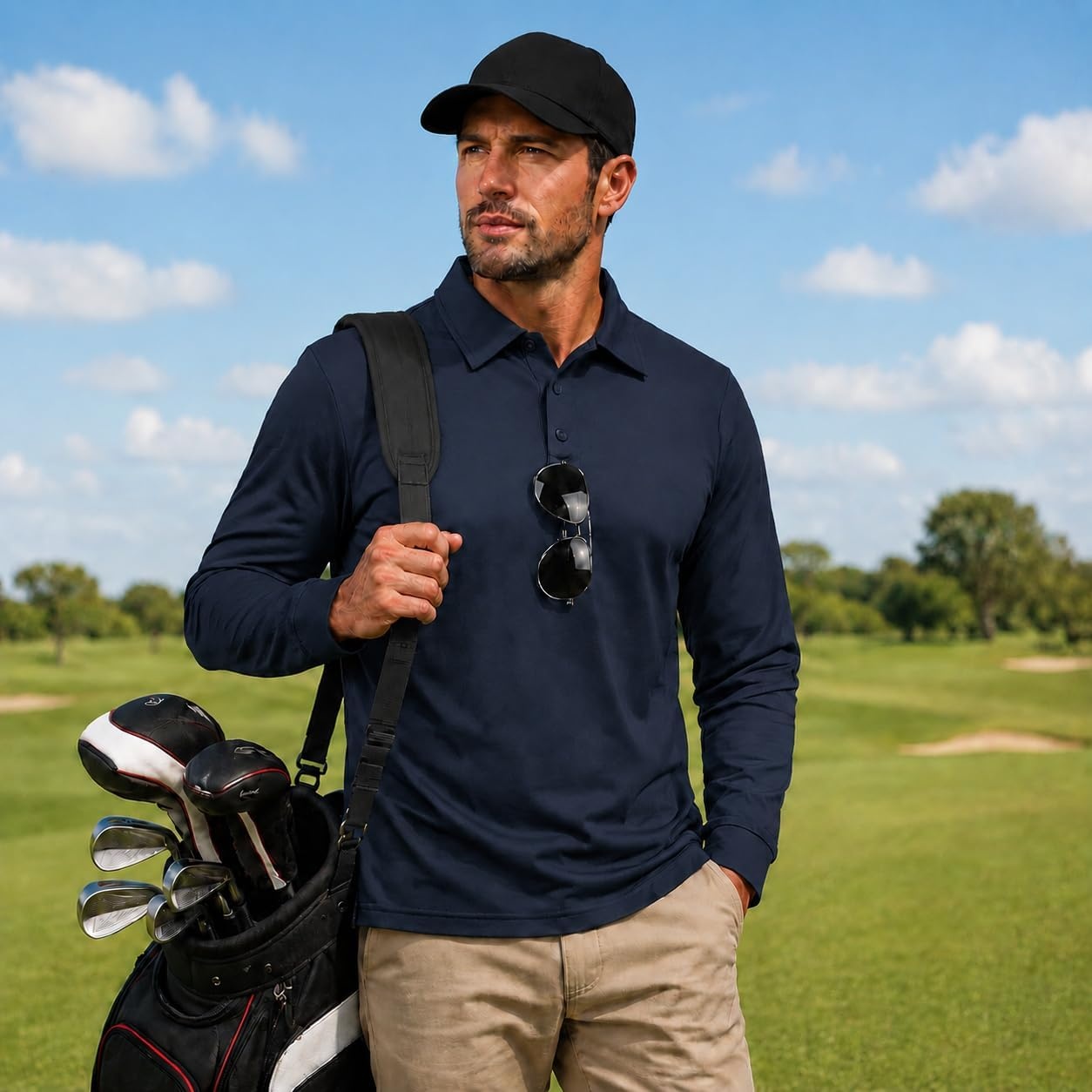 image:imageZITY Mens Polo Shirt Long Sleeve Moisture Wicking Athletic Golf PolosGray