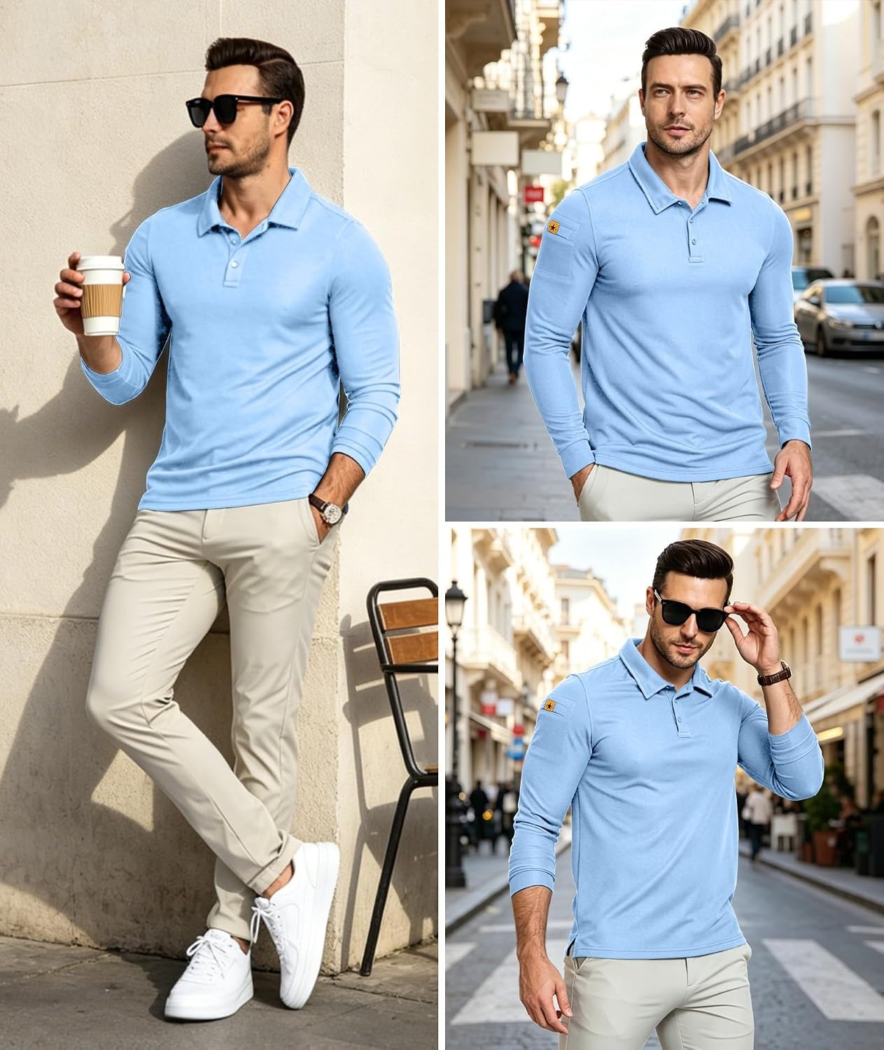 image:imageZITY Mens Polo Shirt Long Sleeve Moisture Wicking Athletic Golf PolosMoon Blue