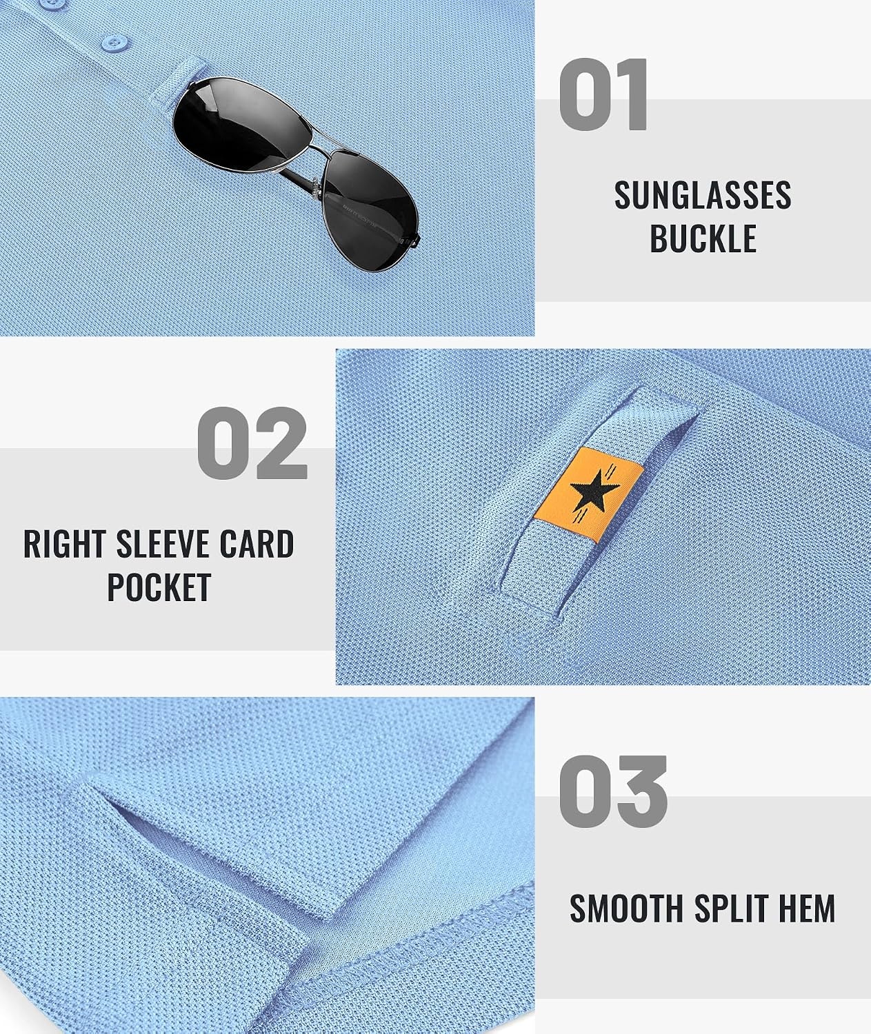 image:imageZITY Mens Polo Shirt Long Sleeve Moisture Wicking Athletic Golf PolosMoon Blue
